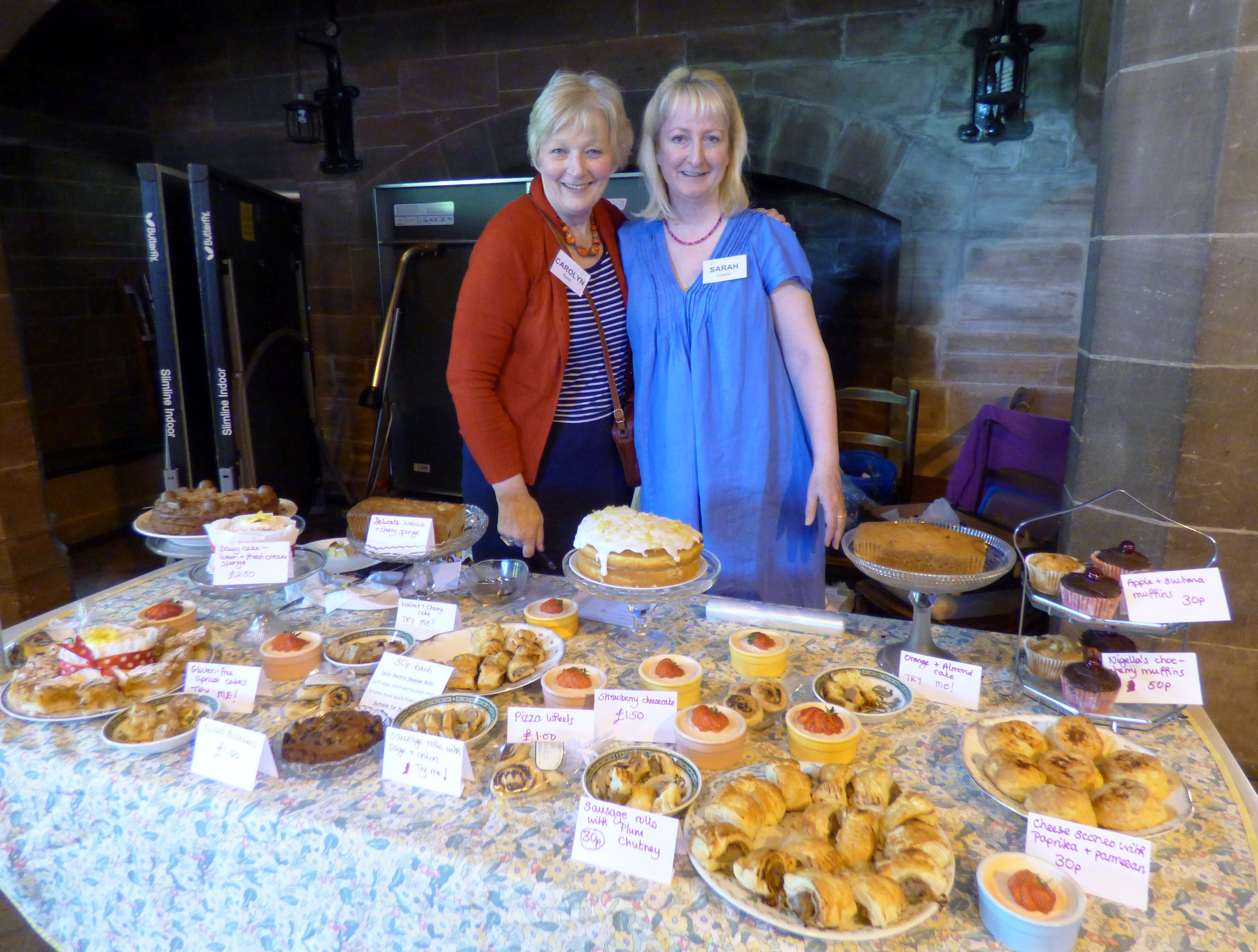 Carolyn and Sarah with the Cake Stall at MEG Summer Tea Party 2016