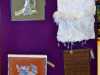 AFTER UNTAMARO by June Hodgkiss, SNOW STORM by Rubina Porter MBE, WELSH DRAGON by Marie stacey and LINEN SAMPLER by dora Carline at 60 Glorious Years exhibition 2016