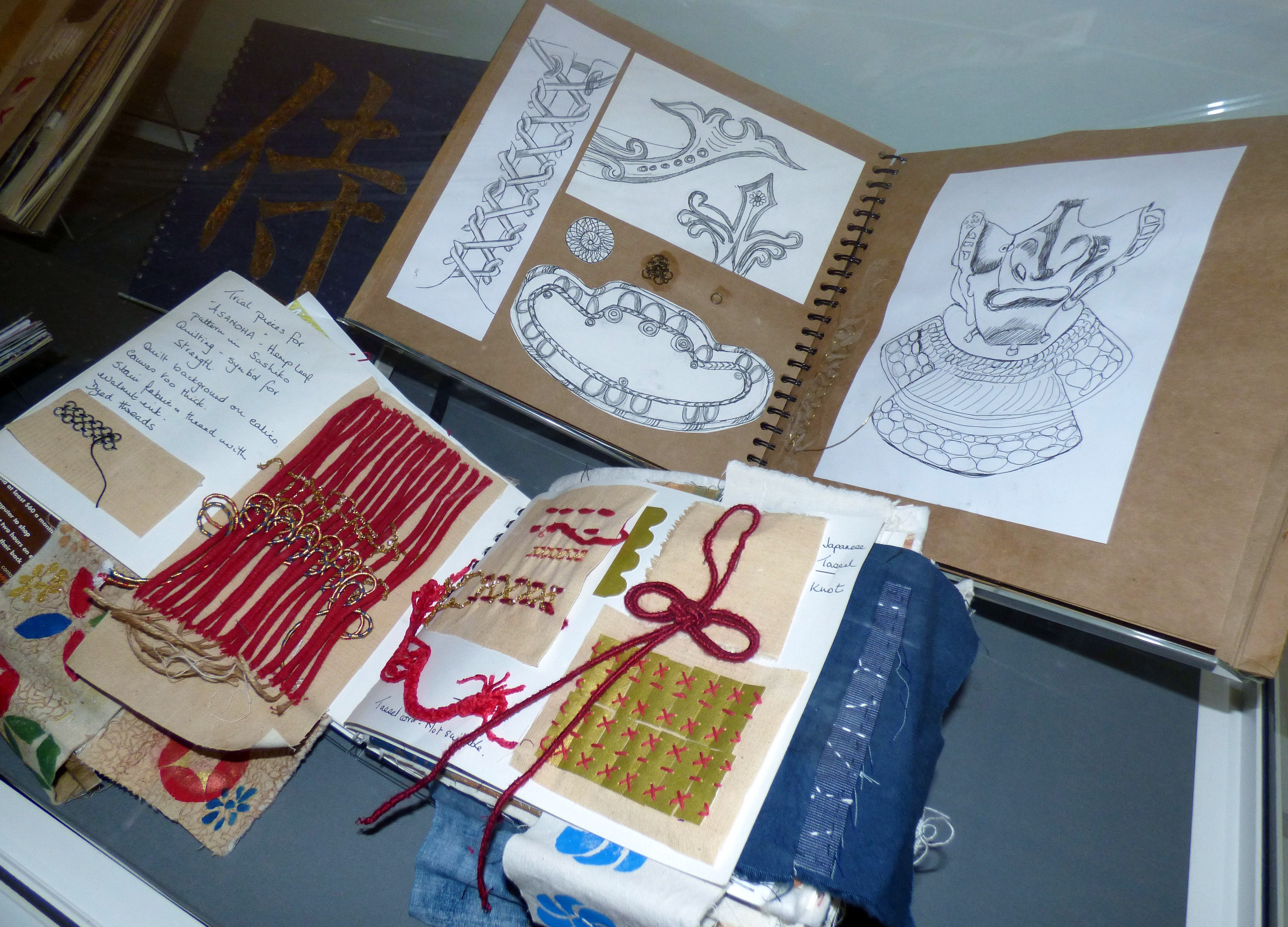 sketchbooks by Textile Art Group in Blossom & Blades exhibition, Royal Armouries, Leeds 2016
