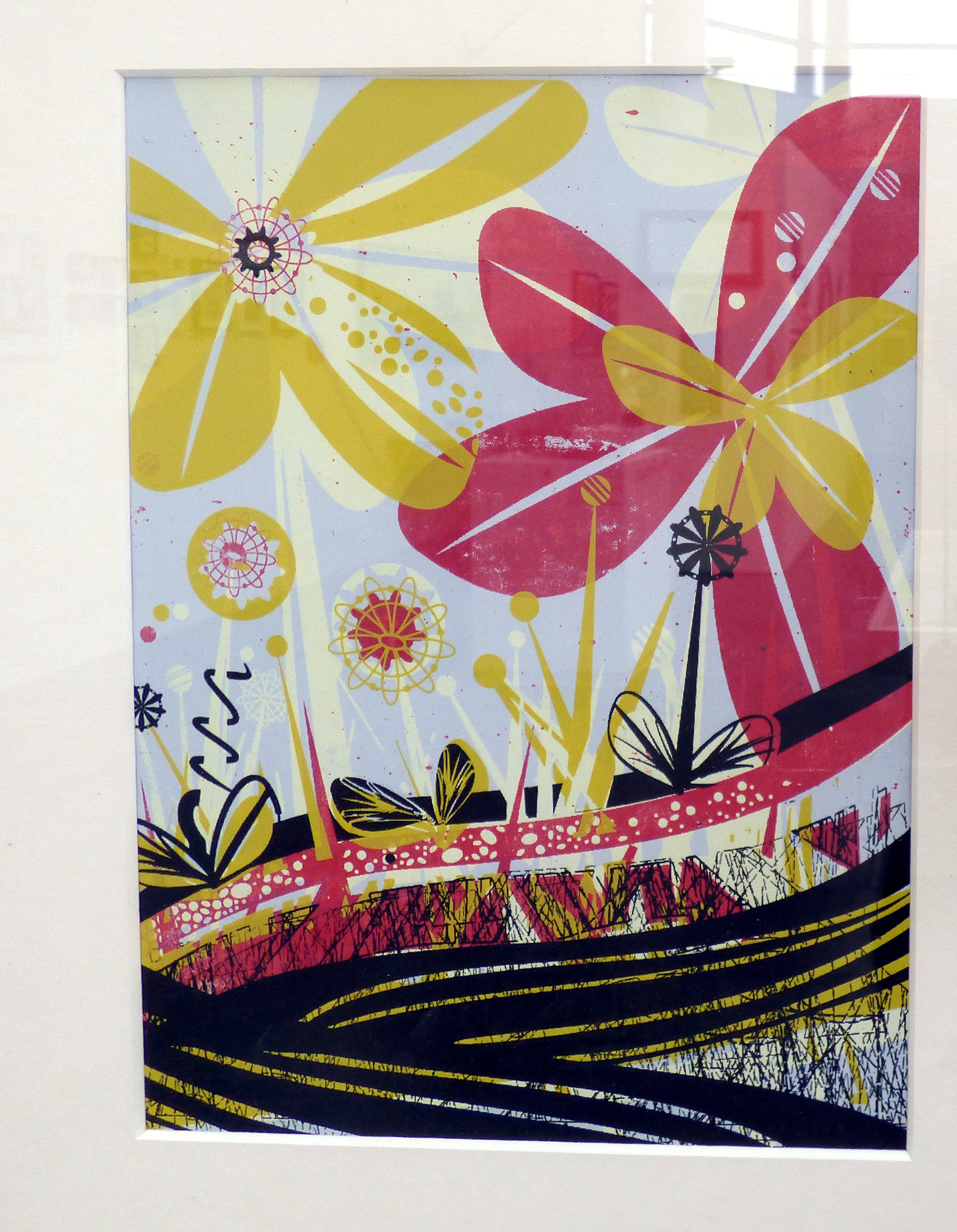 FLOWER GARDEN by Mandy Hills, screen print, CRAFTED exhibition, Huyton Gallery, 2016