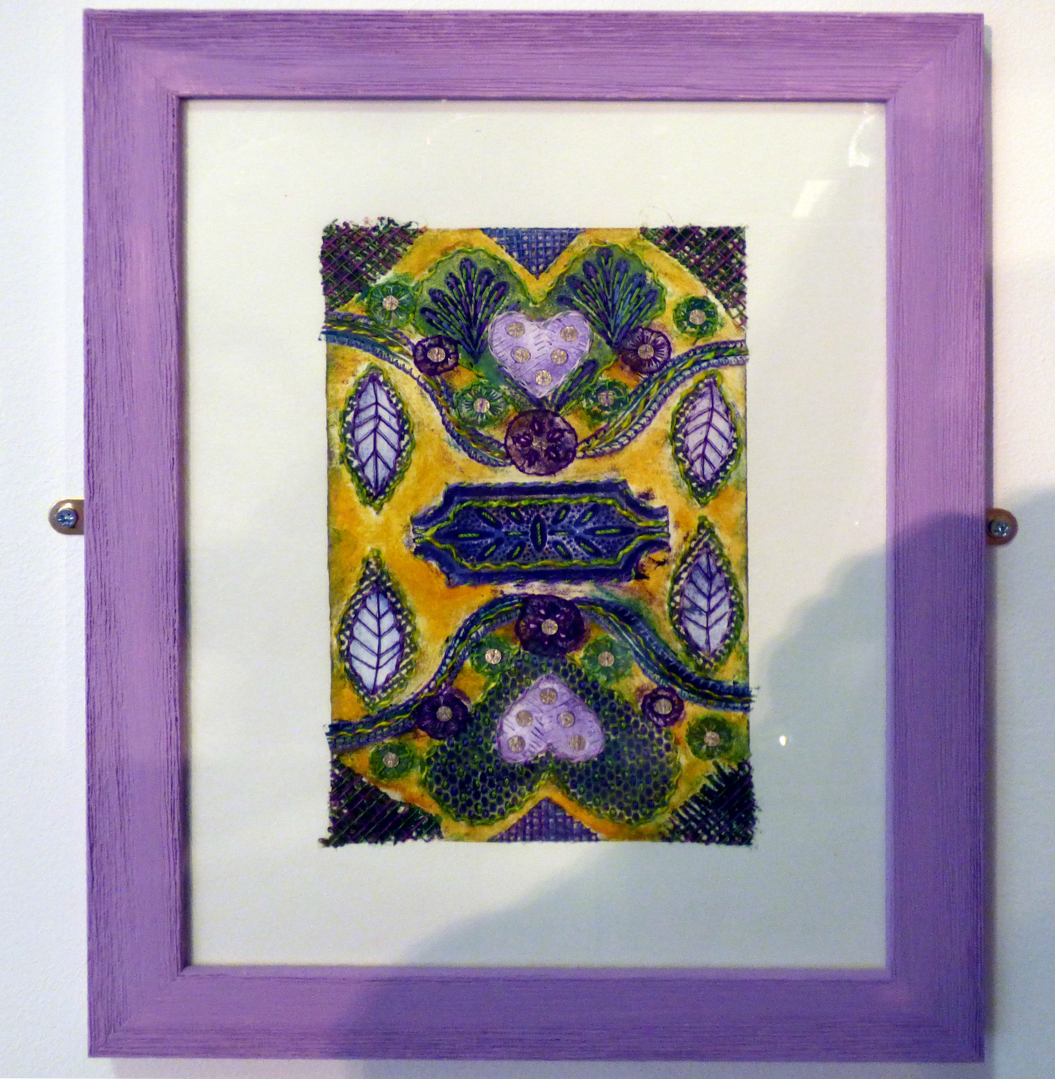 VICTORIANA by Sue Johnson, 2015, hand stitch on collograph print