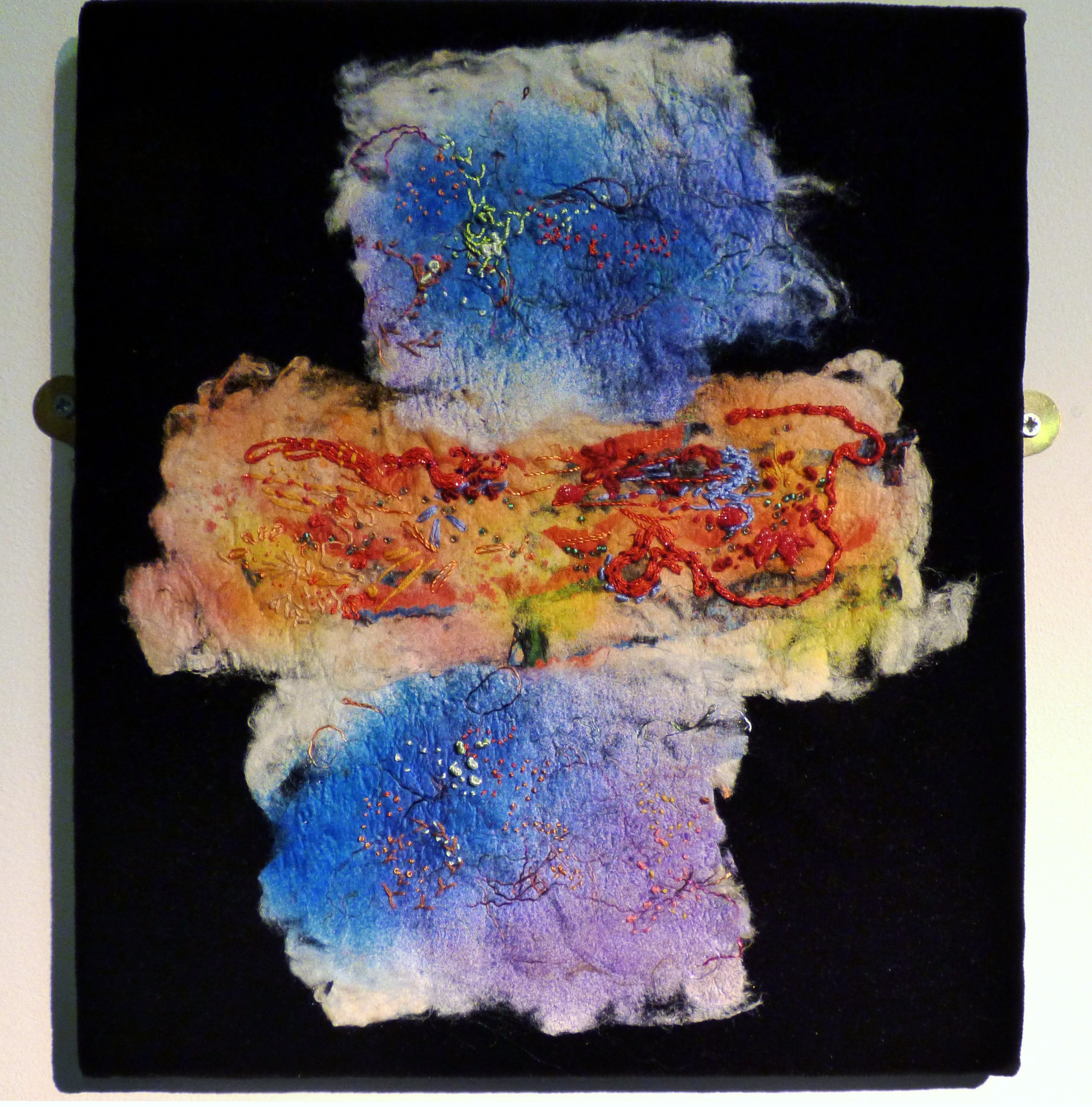 SKIES by Anne Tavener, mixed media using silk paper and stitch