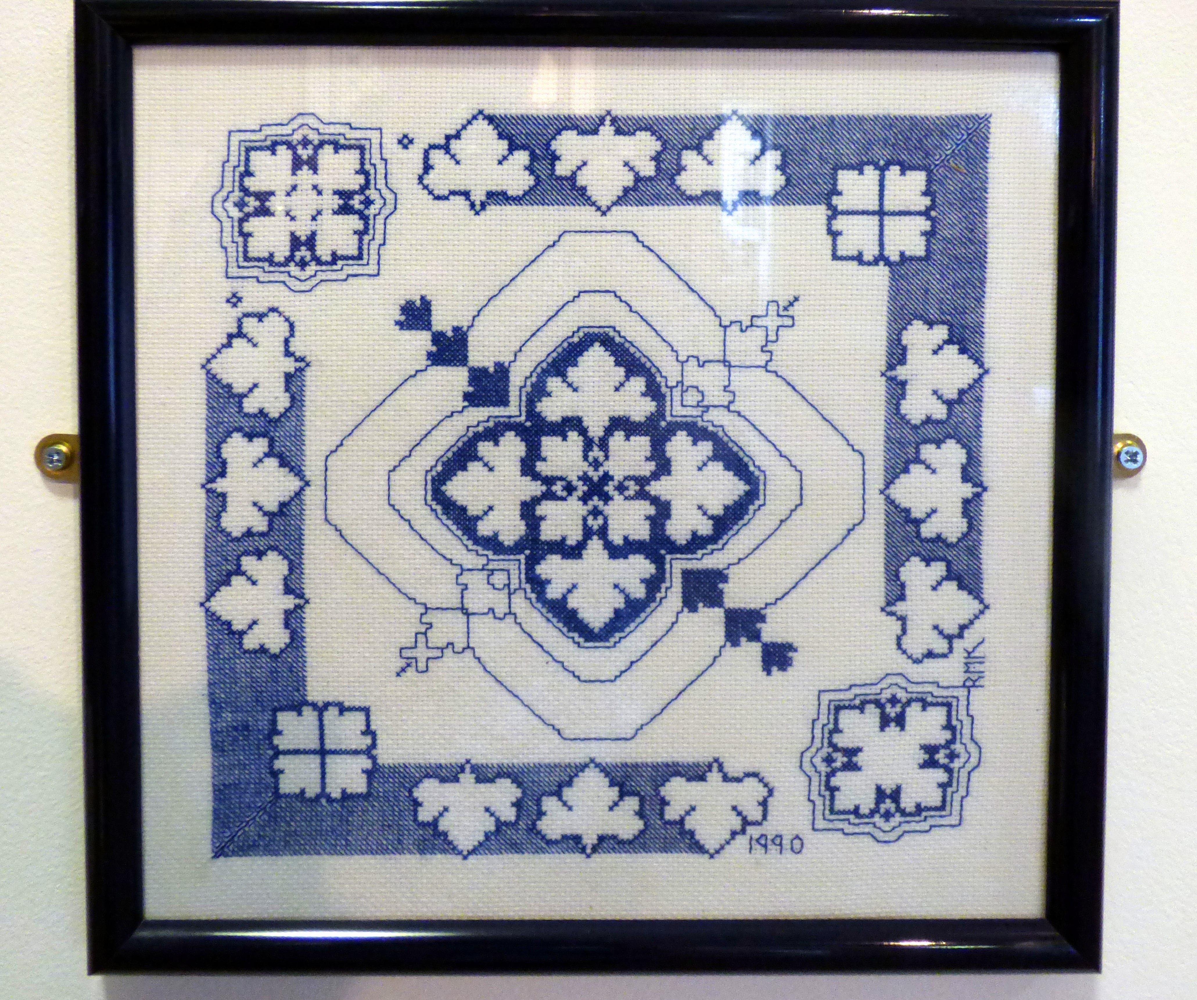 BLUE & WHITE TILE by Rita Kurzwell, 1990, assissi work