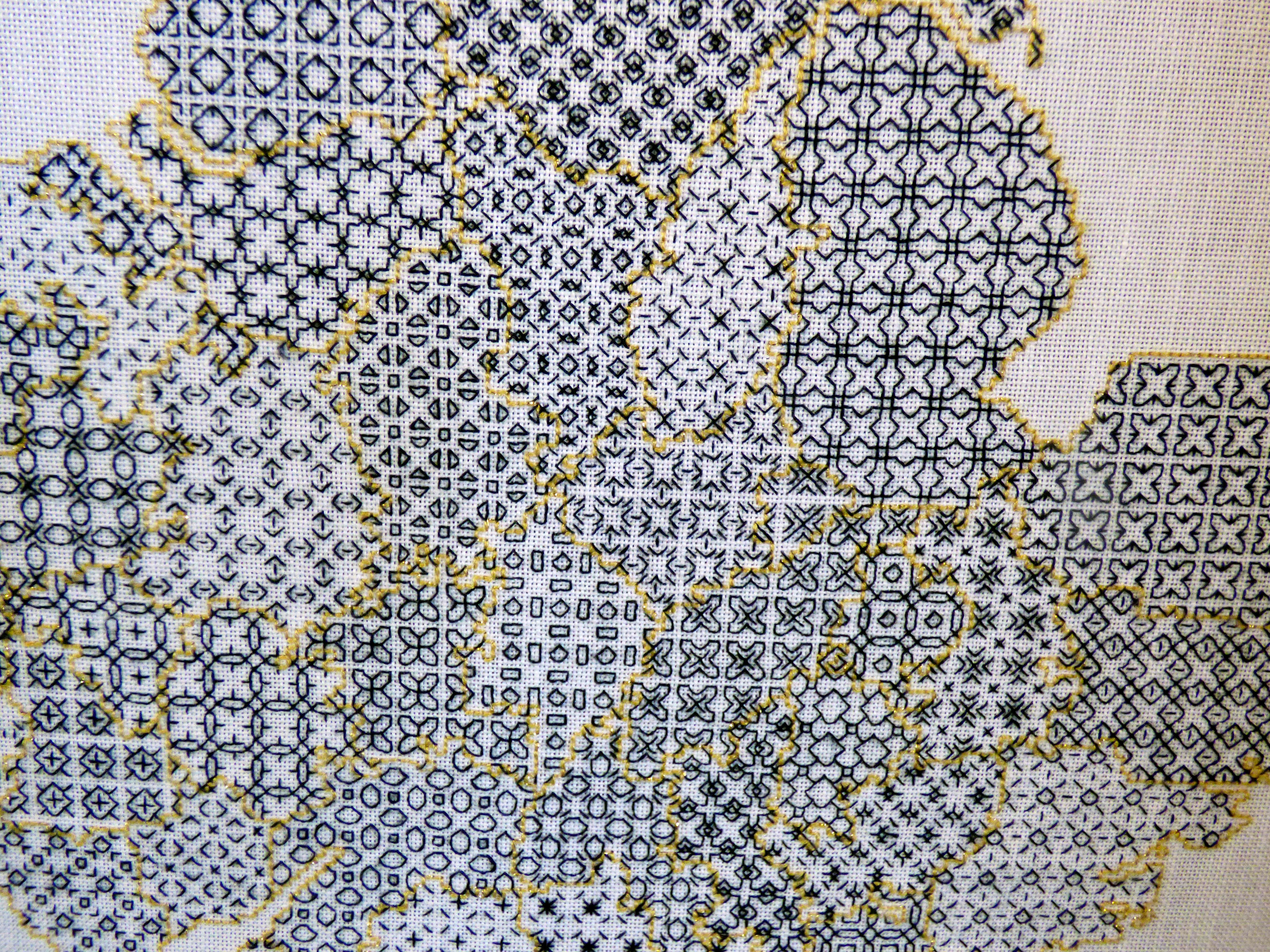 detail of THE REAL COUNTIES OF GREAT BRITAIN by Christine Bourne, blackwork