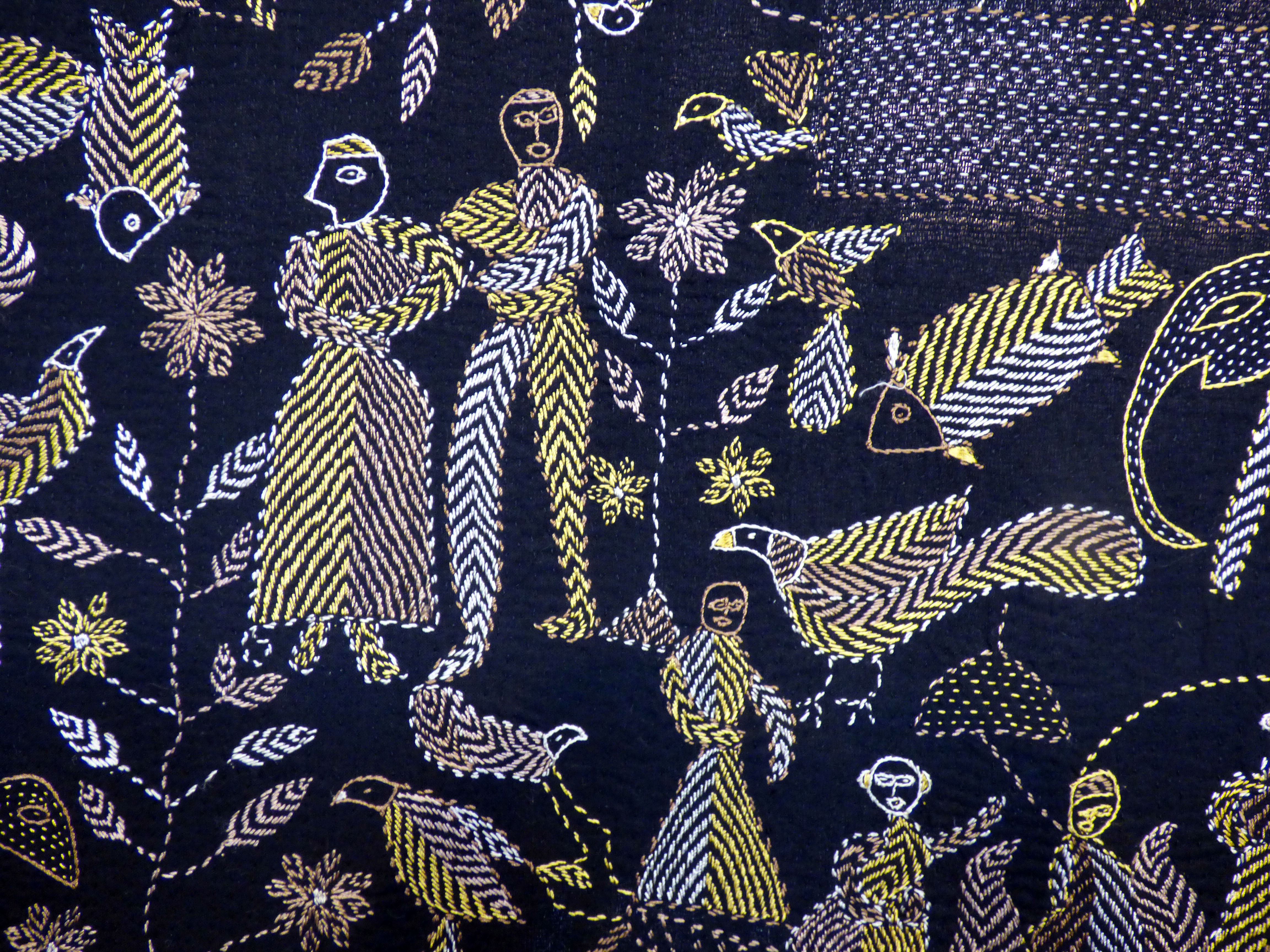 detail of kantha embroidery by women of Bangladesh at Threading Dreams exhibition at St Barnabus, April 2016