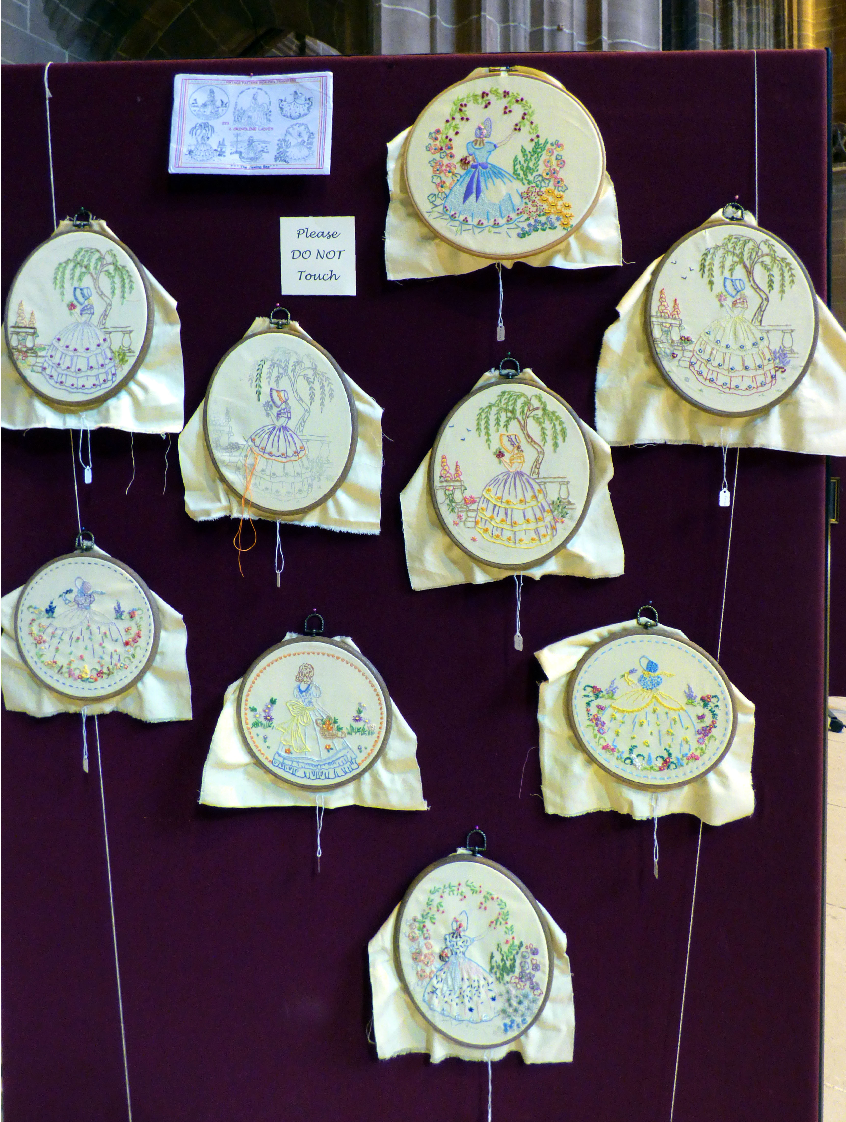 CRINOLINE LADIES by Merseyside Young Embroiderers at 60 Glorious Years exhibition, Liverpool Anglican Cathedral 2016