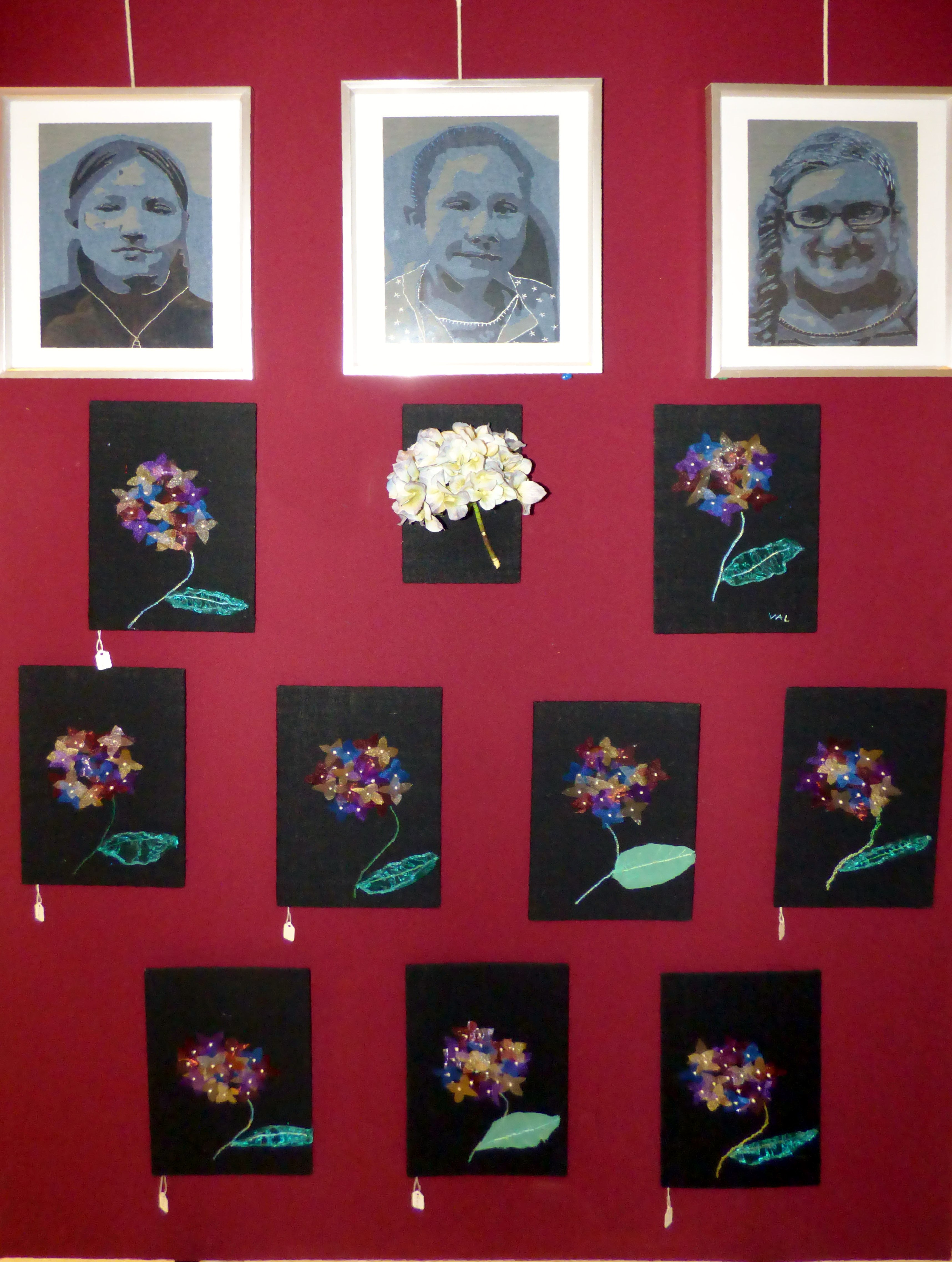 SELF PORTRAITS and HYDRANGEAS by Merseyside Young Embroiderers at 60 Glorious Years exhibition, Liverpool Anglican Cathedral 2016