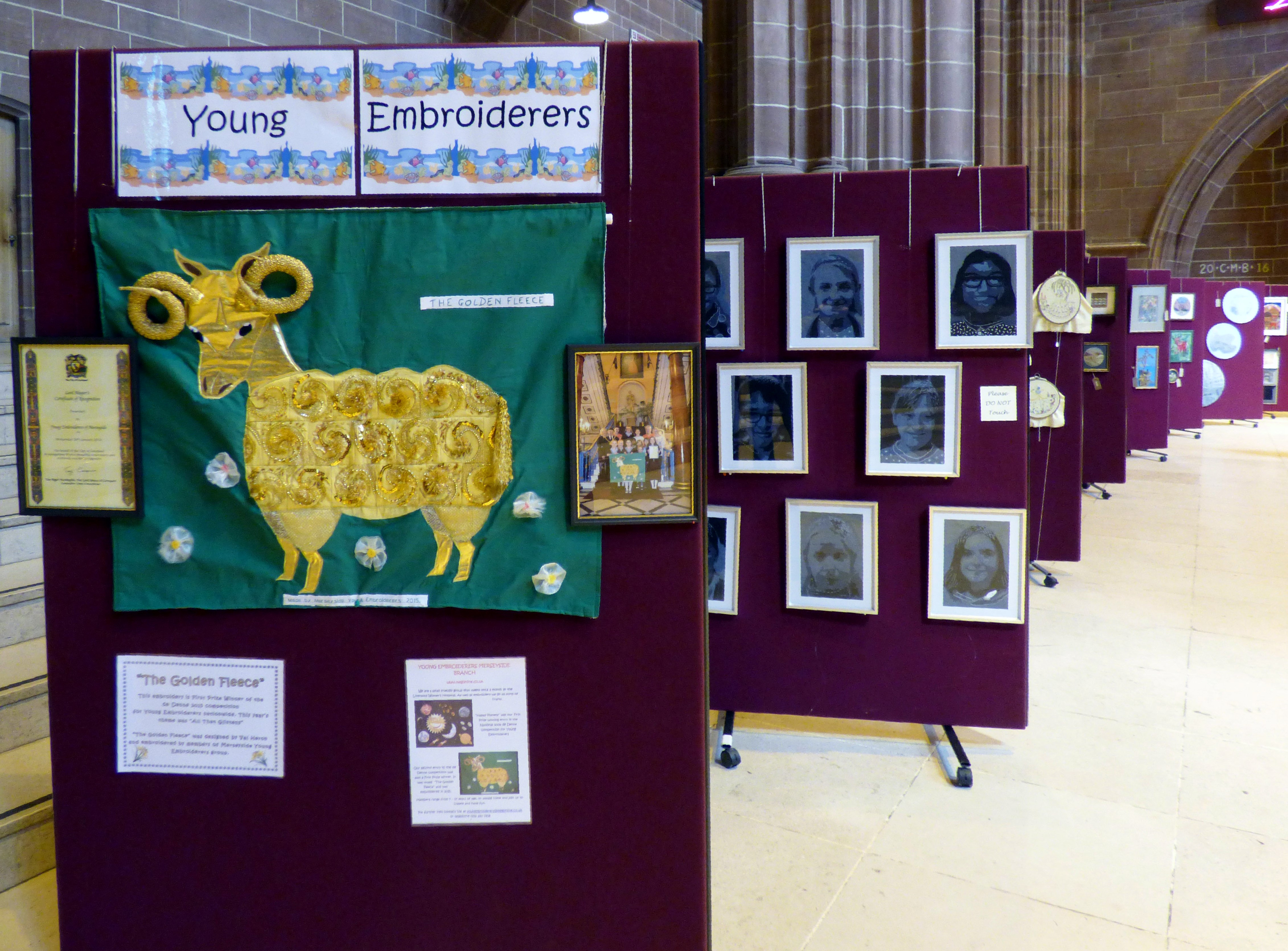display of work by Merseyside Young Embroiderers at 60 Glorious Years exhibition, Liverpool Anglican Cathedral 2016