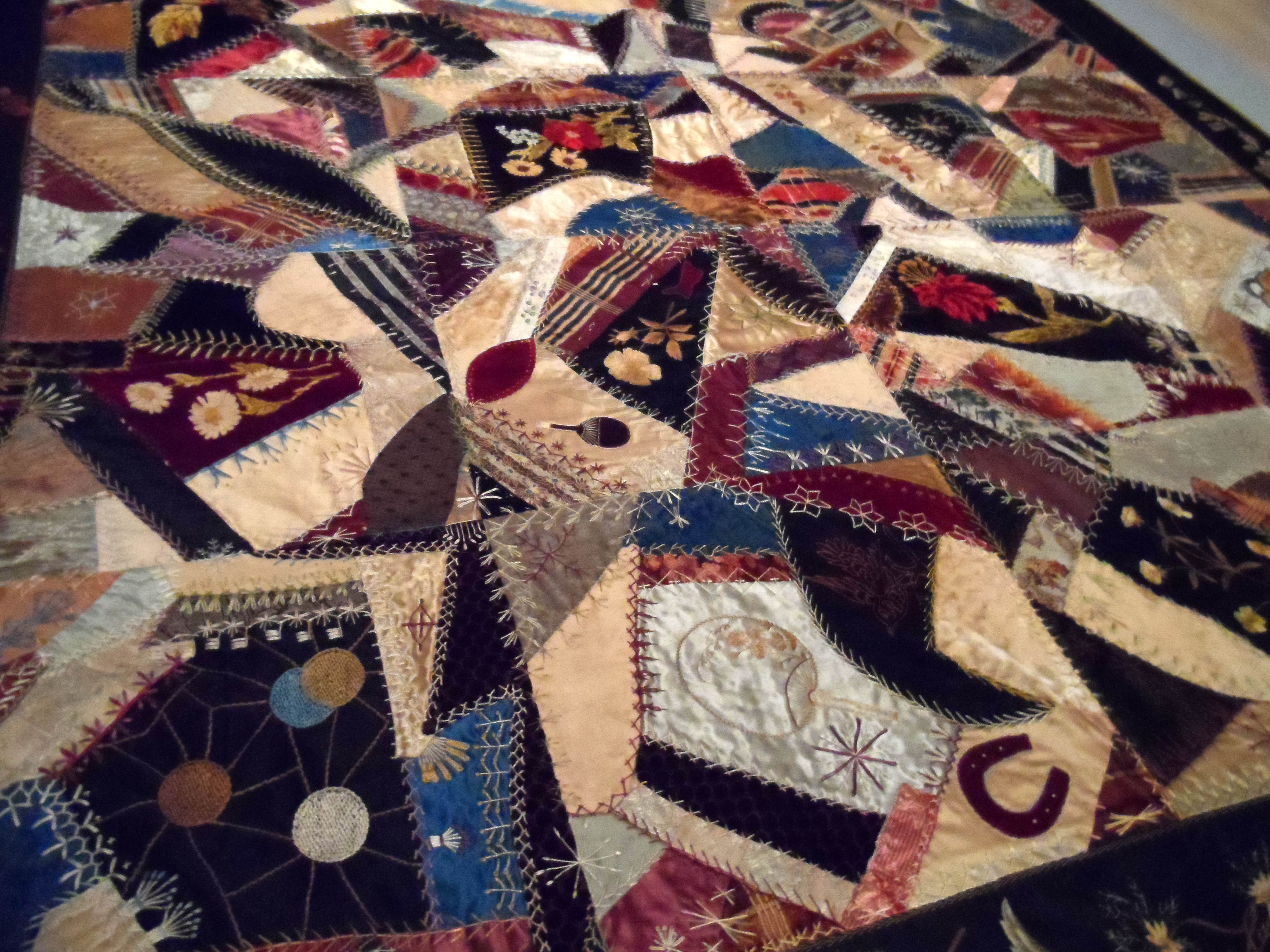 embroidered CRAZY PATCHWORK QUILT