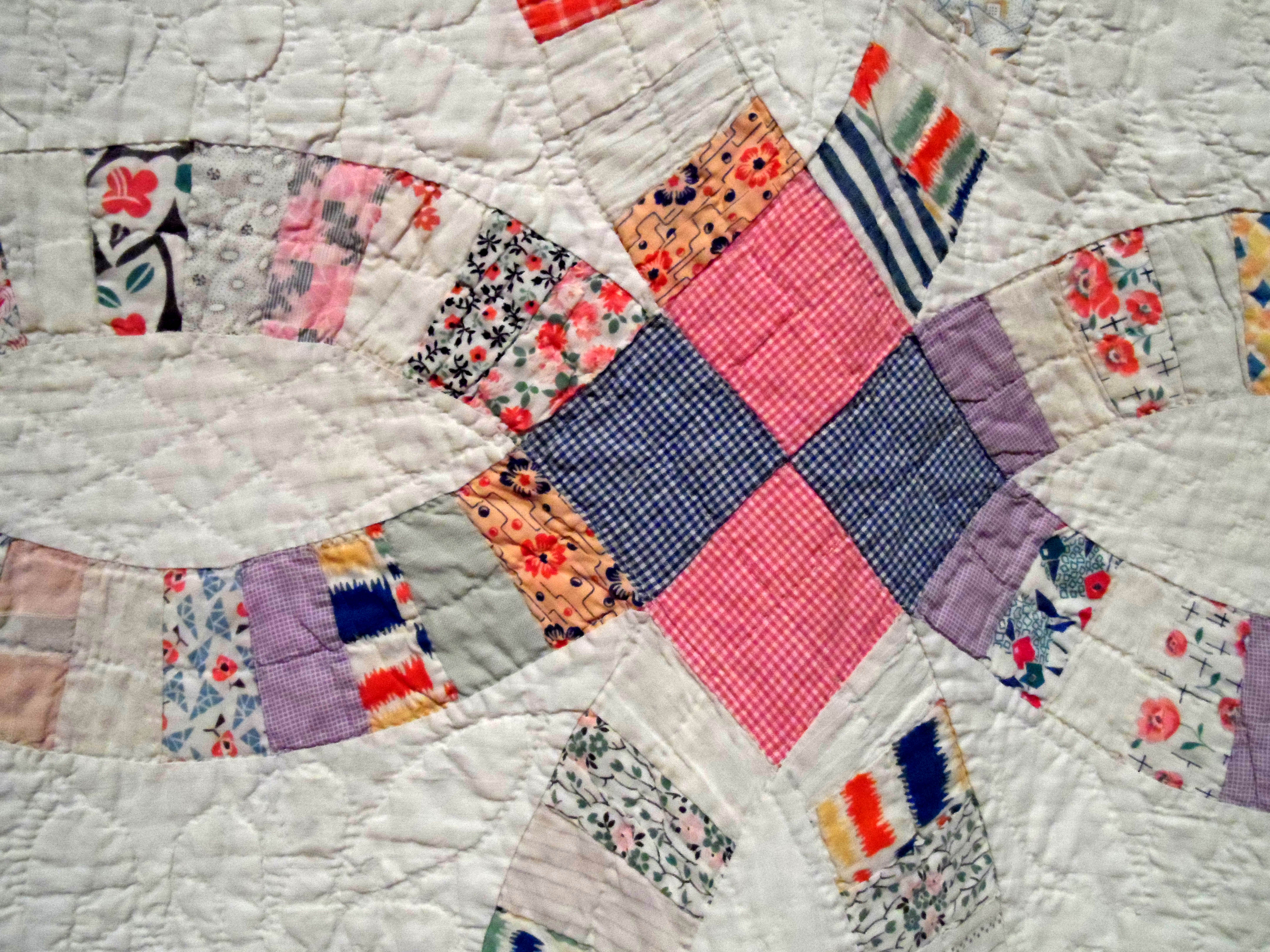 detail of DOUBLE WEDDING RING QUILT, circa 1830, cotton