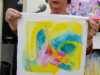 Norma is showing us the beginning of fabric conctruction, felt pens and silk paint have been applied