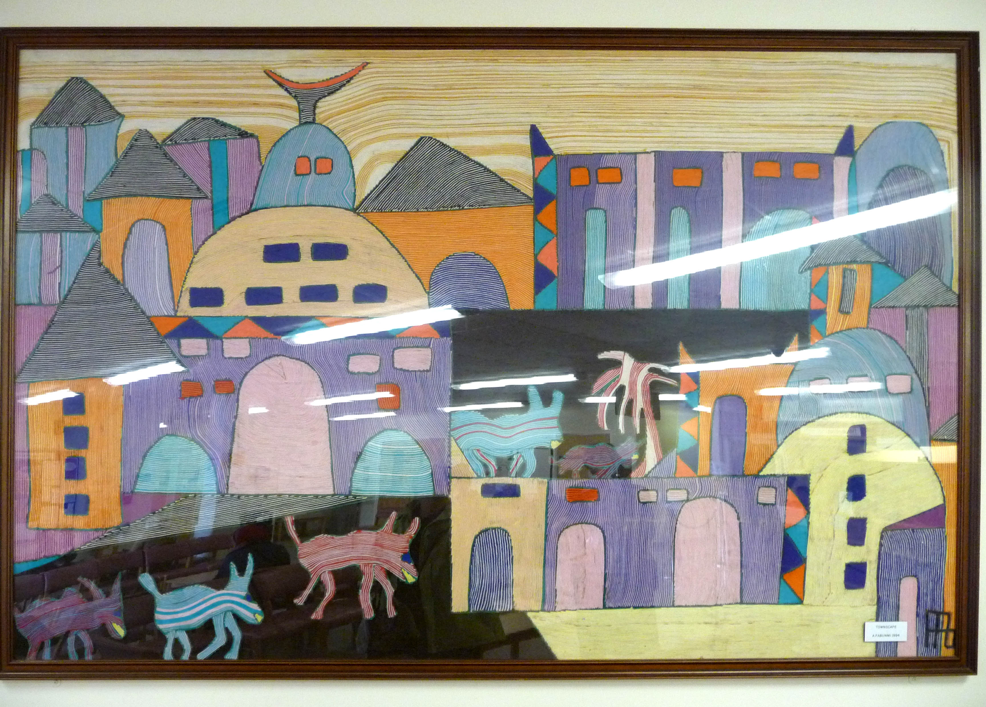 TOWNSCAPE by A. Fabunmi, 1994, wool and threads laid on surface