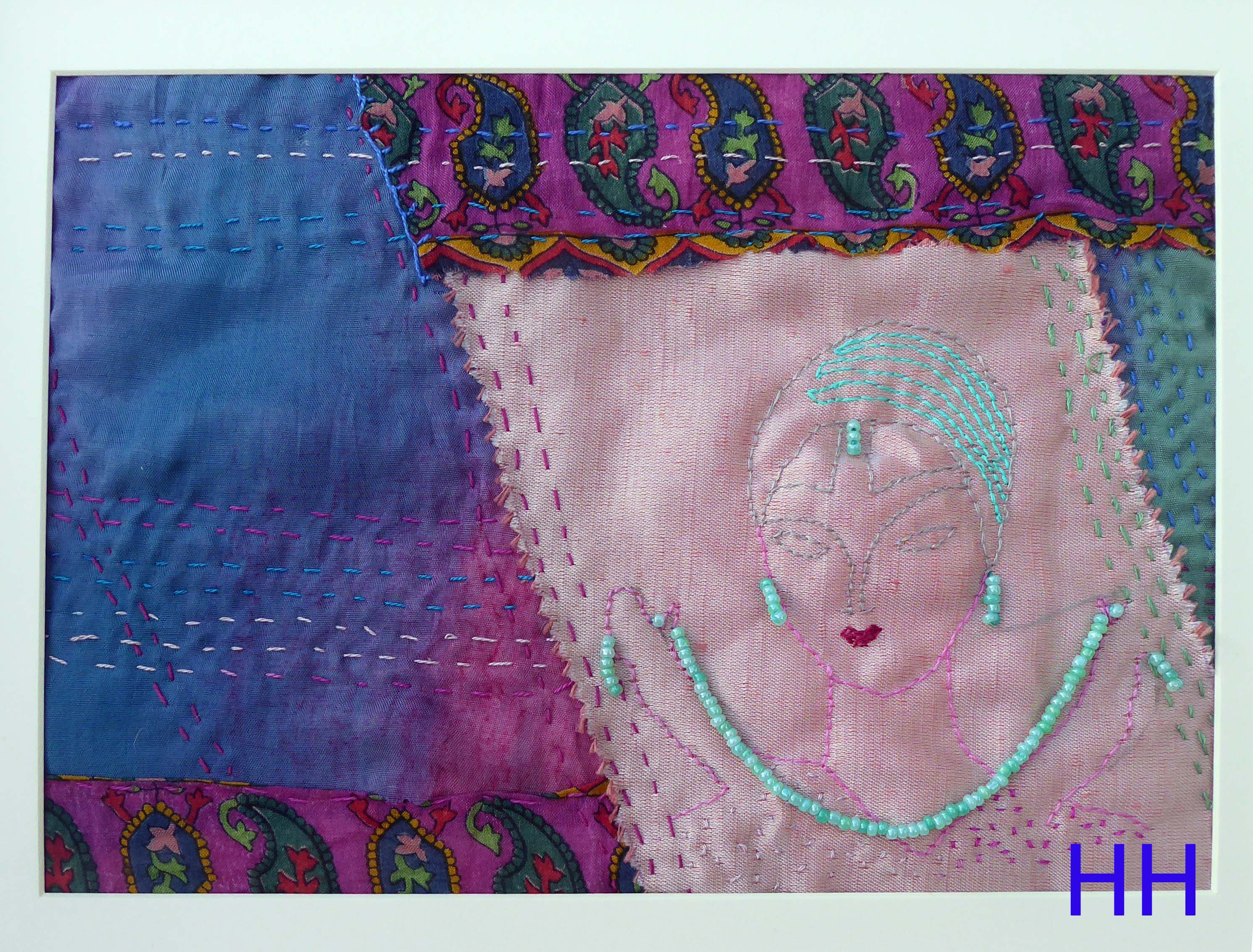 VOGUE, using design from 1927 as inspiration, hand embroidery with added beads, Aurifil competition 2021