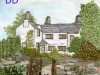 LAKELAND COTTAGE, hand painted background with hand stitch, Aurifil competition 2021