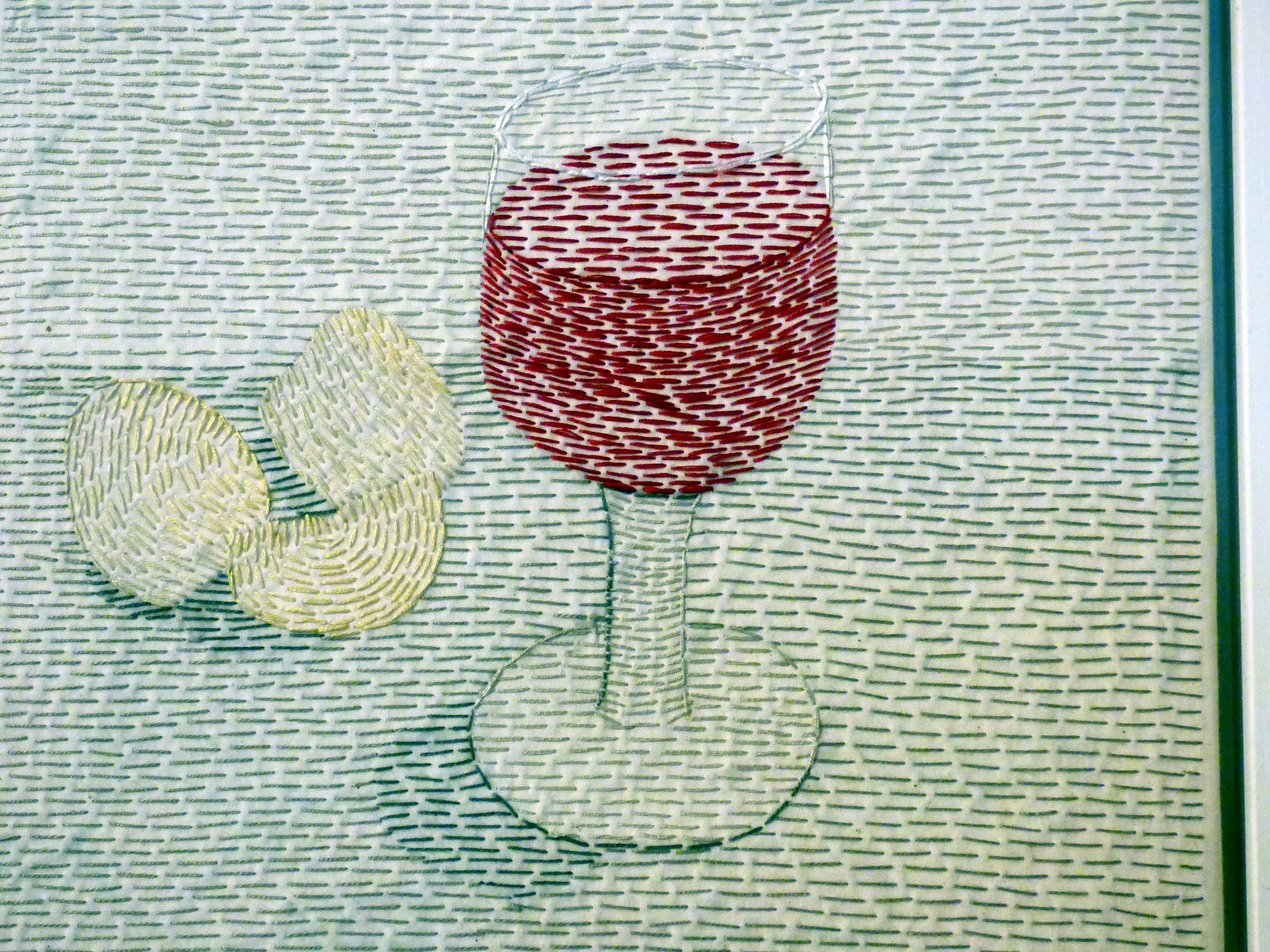 SIMPLE PLEASURES: RED WINE by Audrey Walker, hand stitch, 2014
