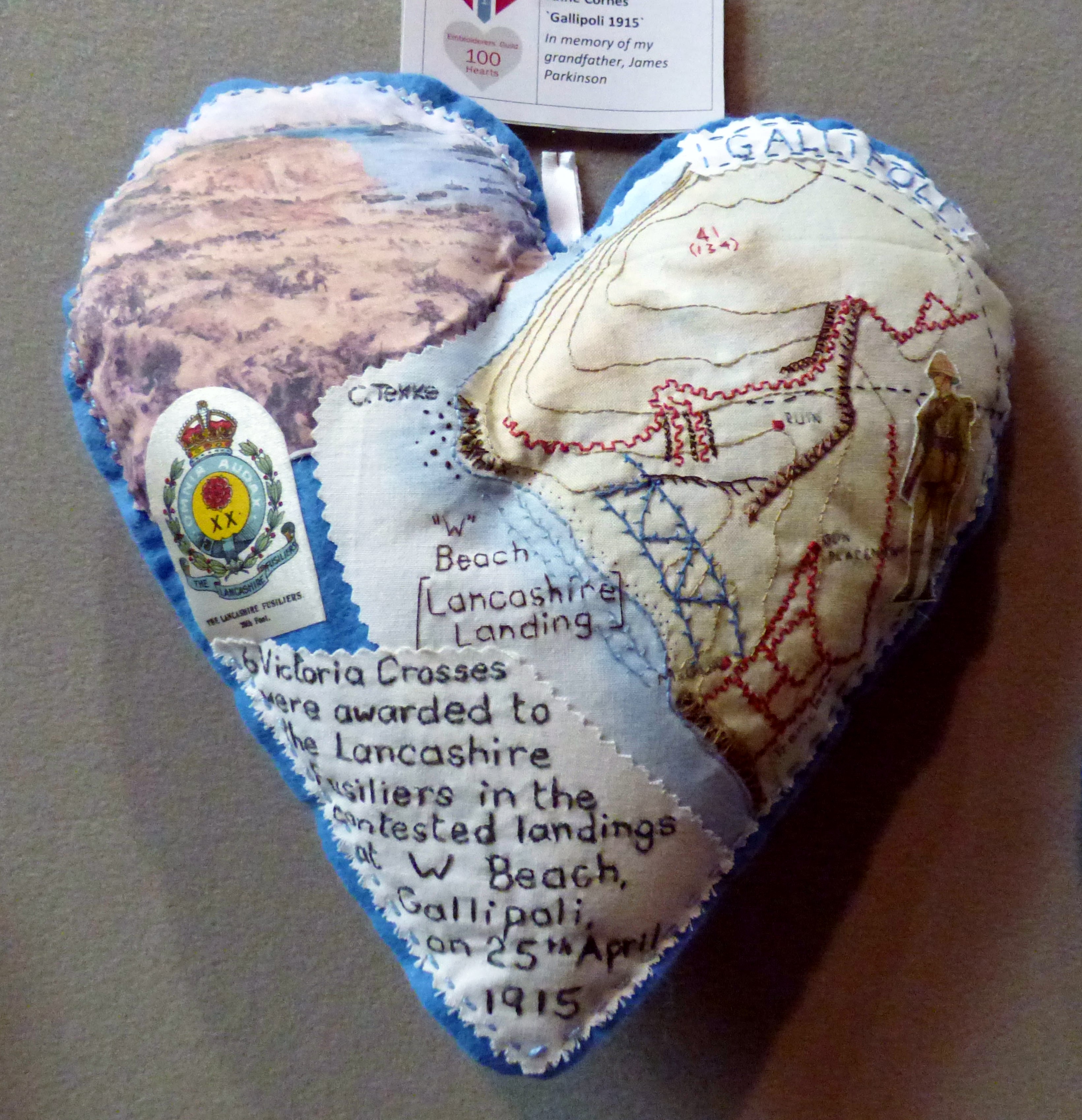 GALLIPOLI 1915 by Anne Cornes, in memory of my grandfather James Parkinson, 100 Hearts exhibition, Liverpool Cathedral, Sept 2018
