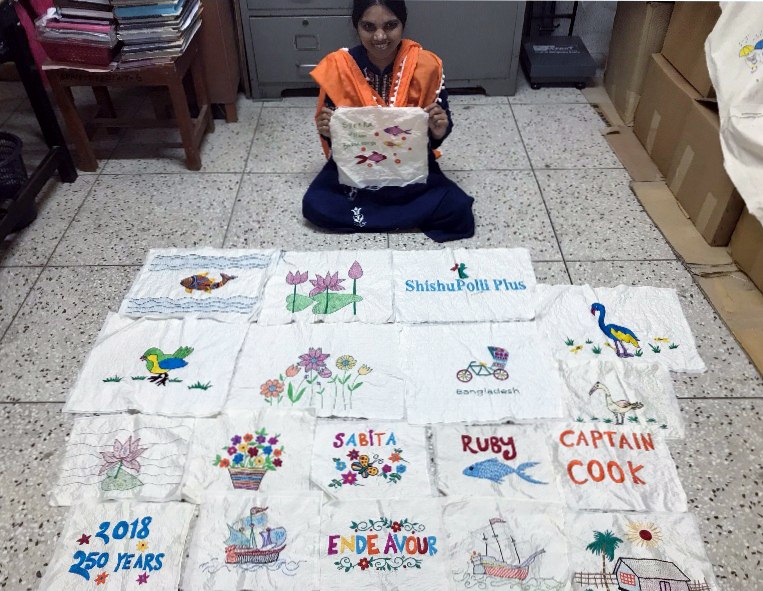 This is Sabita in Sreepur, Bangladesh with the embroidered quilt squares