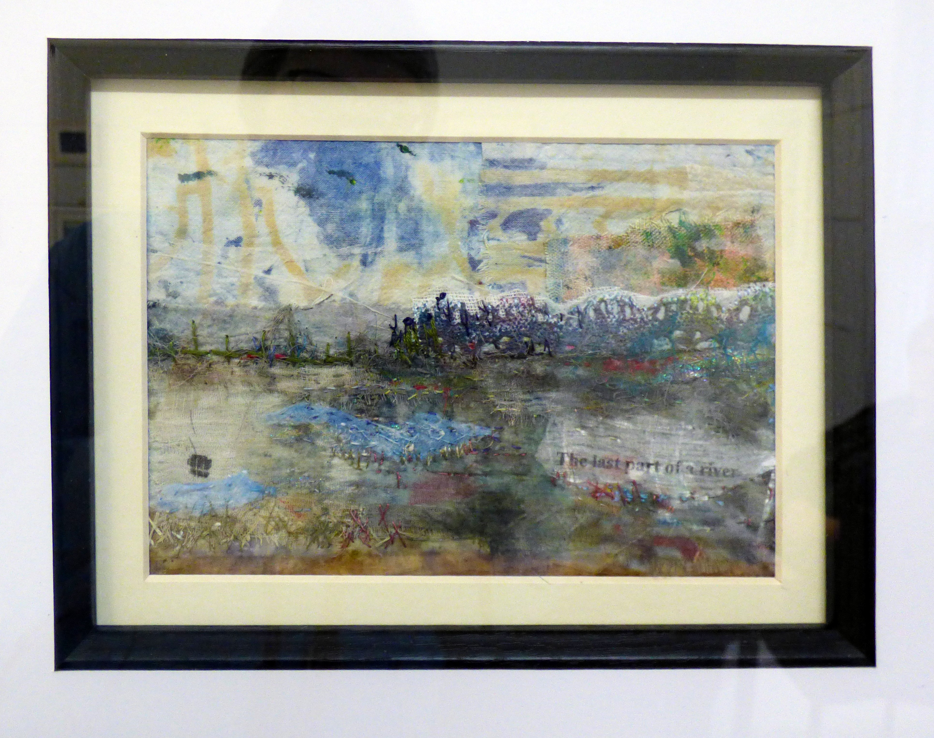 MEANDERING TO THE ESTUARY by Janet Vance, collage of hand dyed and printed fabrics and newspaper, ConText group 2018