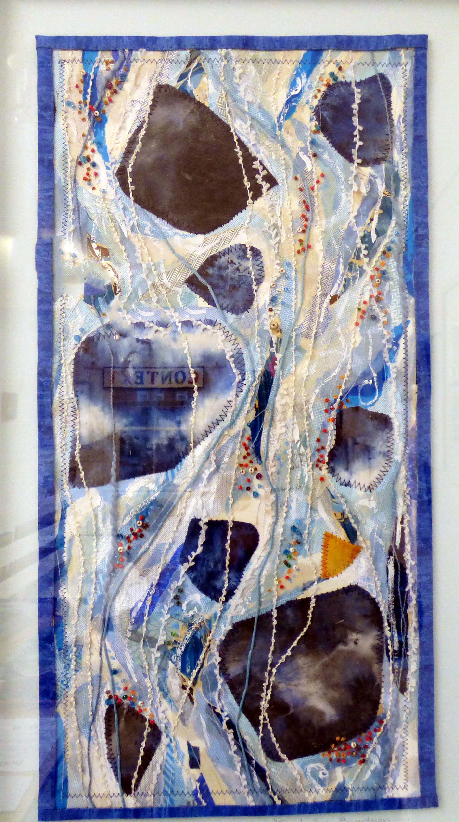 FLOW by Sue Boardman, stitched paper collage with beads, ConText group 2018