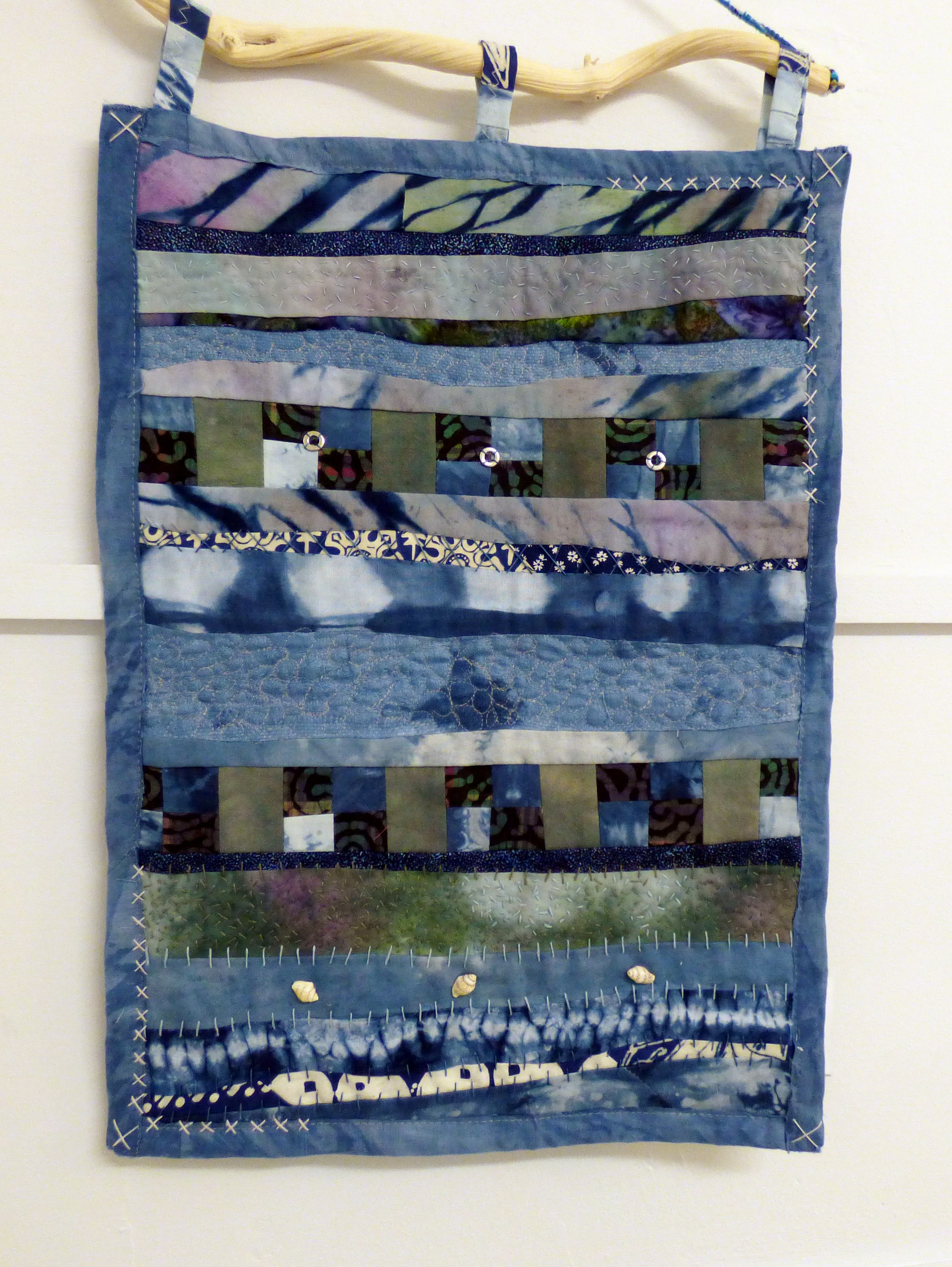 SHADES OF H2O 1 by Sue Gilchrist, hand dyed fabric collage, ConText group 2018