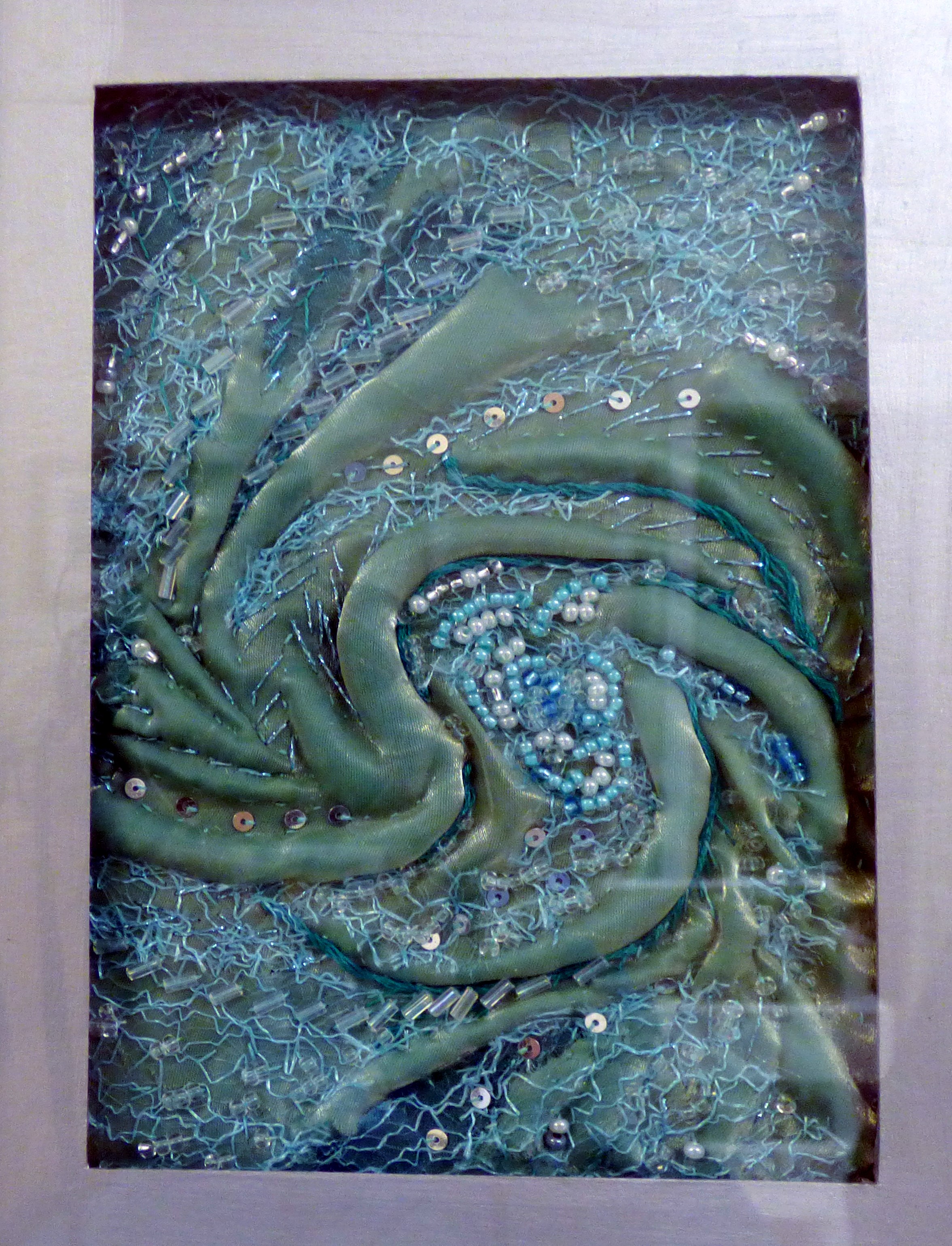 WHIRLPOOL by Linda Herbert, couching, hand stitching and beads, ConText group 2018