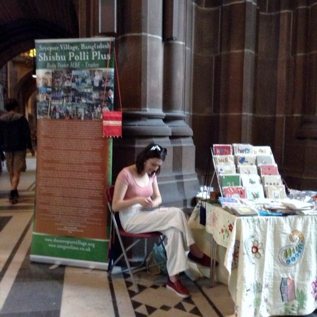 This is Rubina Porter's granddaughter Finni, who came along to help at Threading Dreams exhibition, Liverpool Cathedral, July 2018
