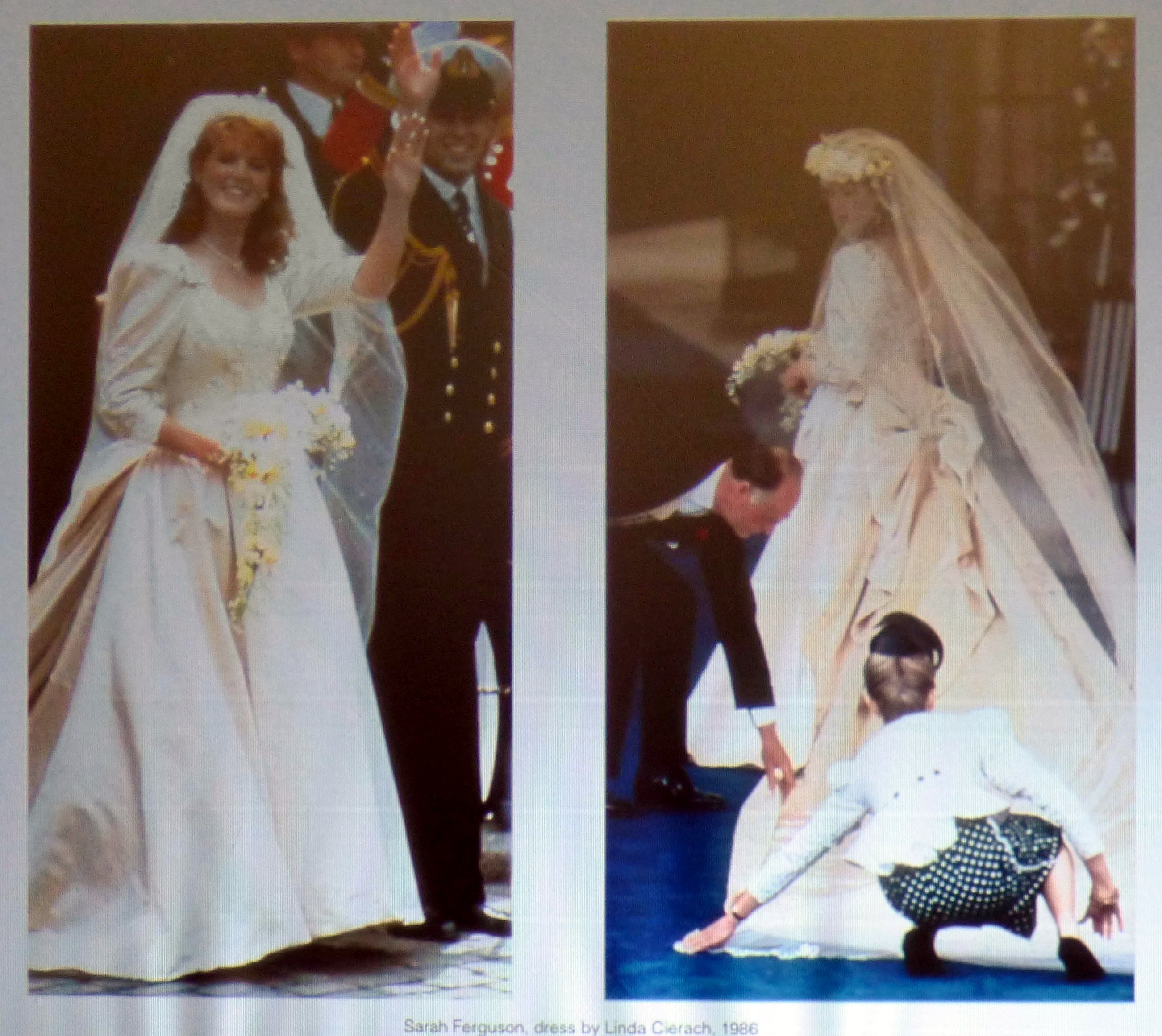 slide showing Sarah Ferguson, dress by Linda Cierach 1986