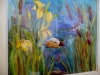 A PAIR OF MALLARDS, view from the canal tow path with a warbler perched on the bullruses and a pair of mallards on the canal by Barbara Cope