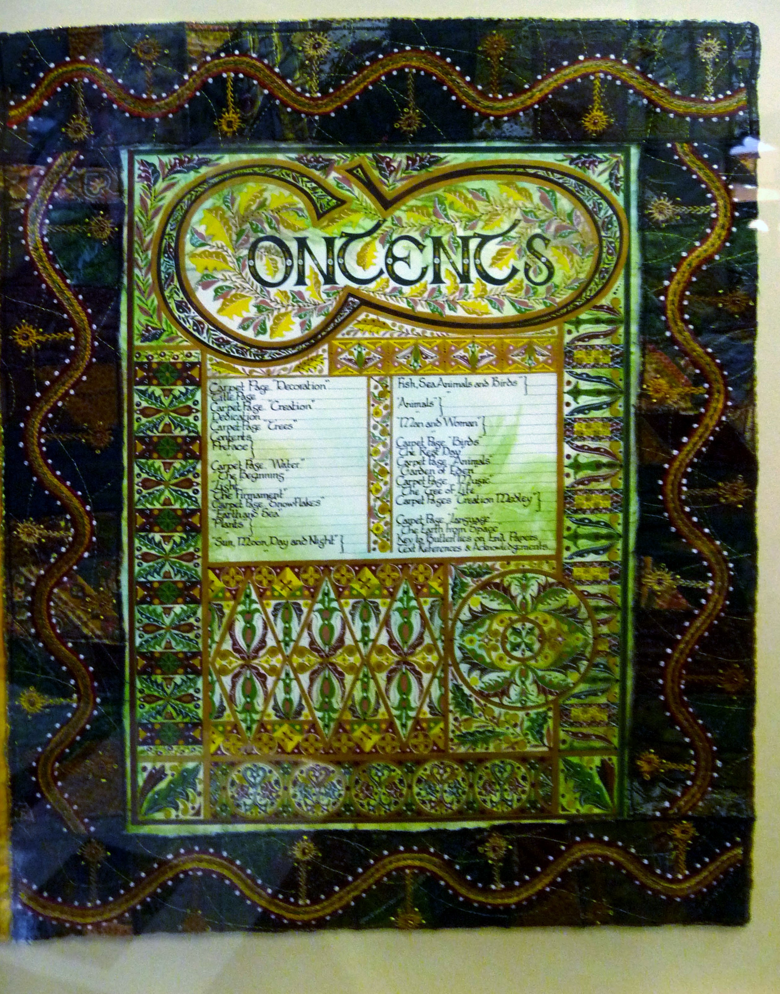 CREATION: A CELEBRATION by Sue Symonds, CONTENTS PAGE, painting with embroidered frame