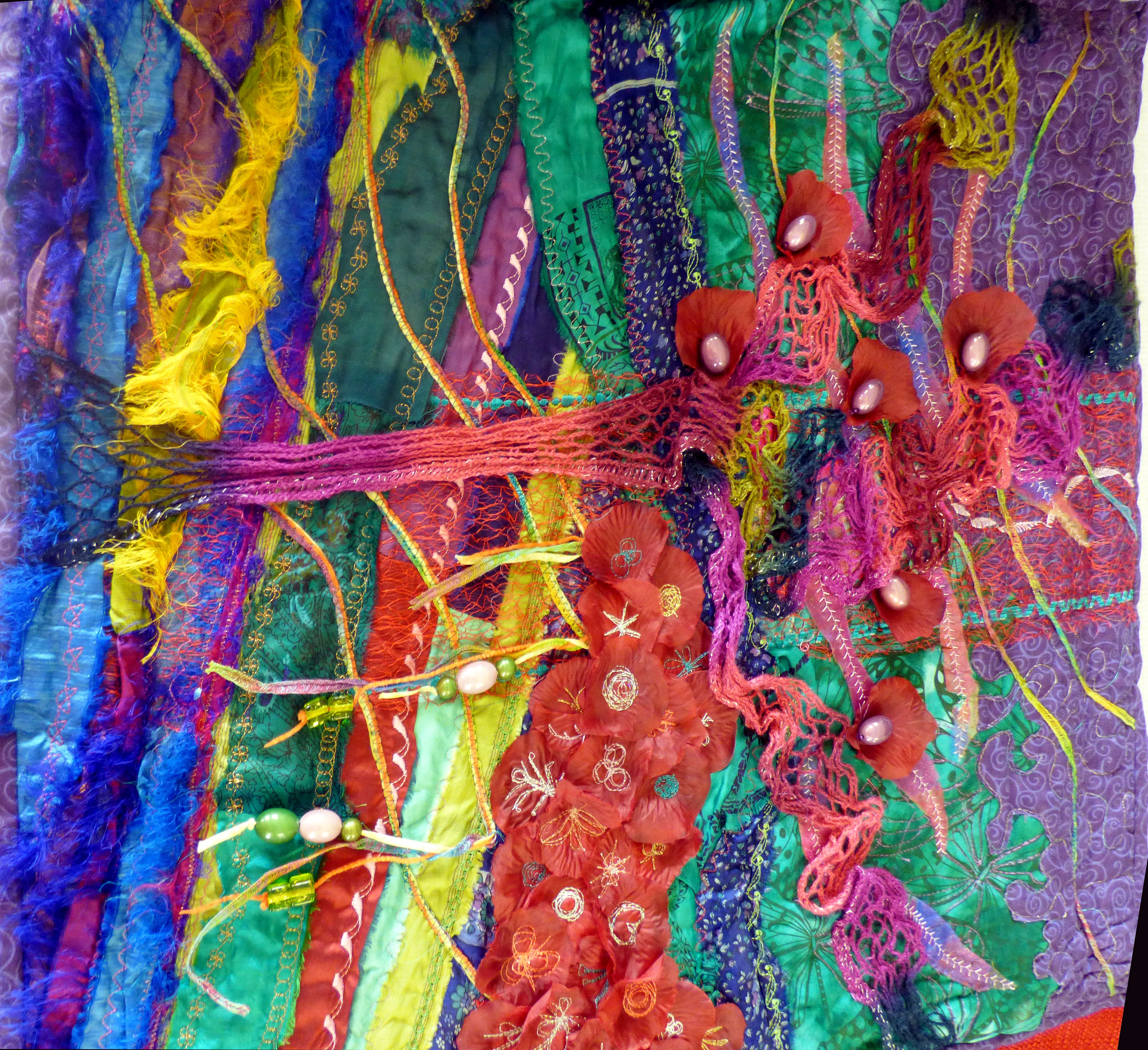 (detail) FANTASY TREE by Diane Moore at "Creating with Sari Silk" workshop with Diane Moore, Feb 2023
