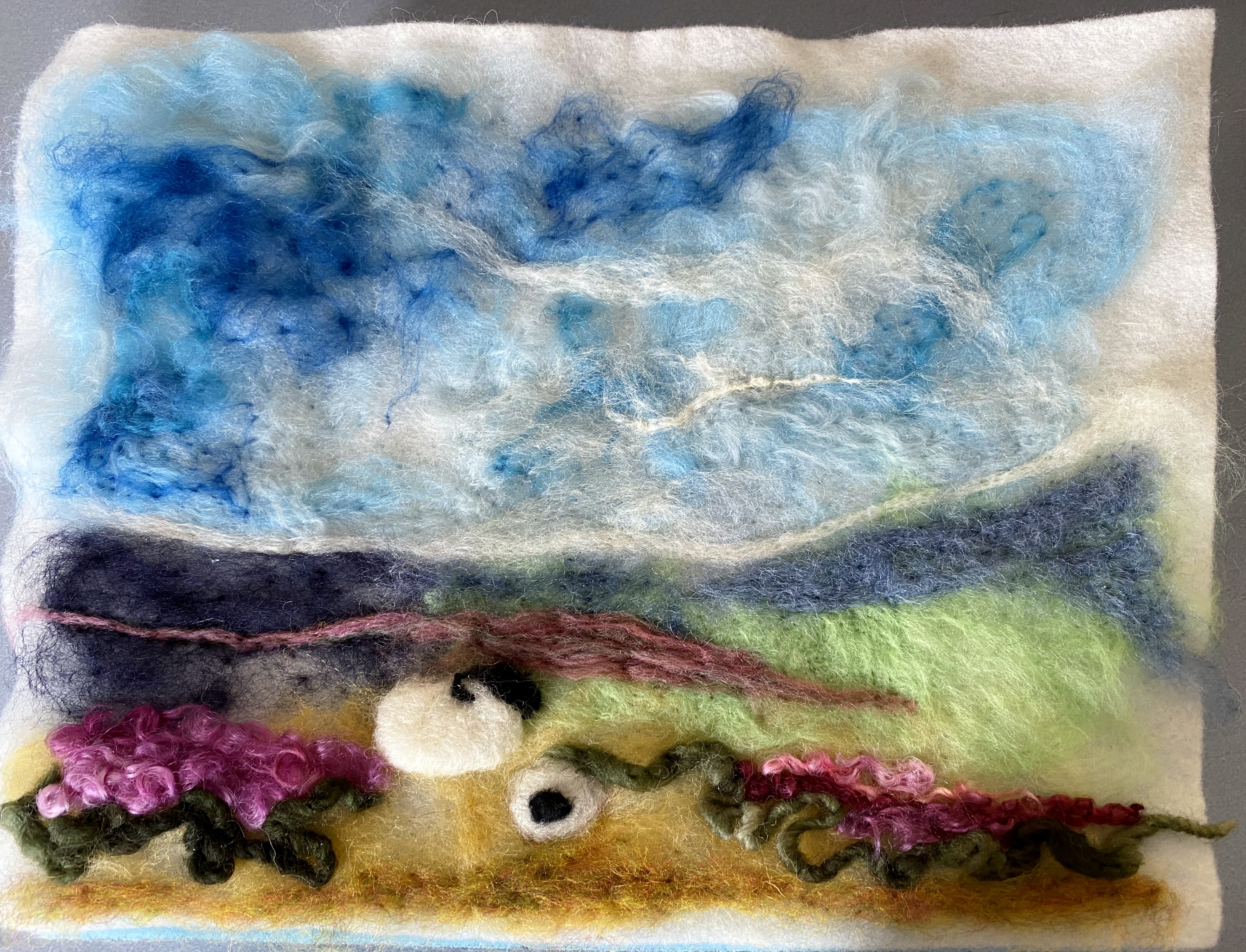 student's work at "Dry Felt Landscape" workshop by Nicola Hulme, May 2022
