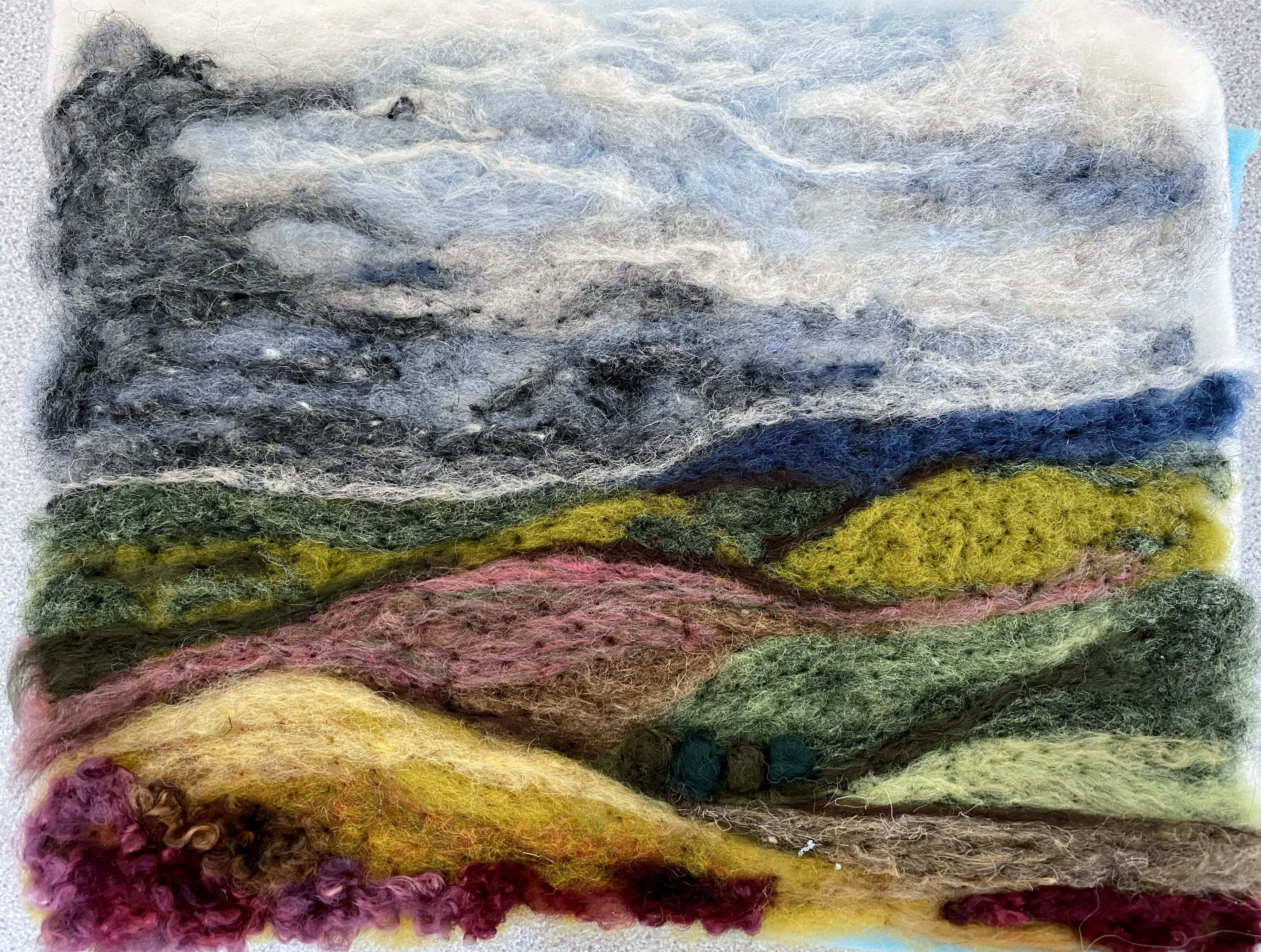 student's work at "Dry Felt Landscape" workshop by Nicola Hulme, May 2022