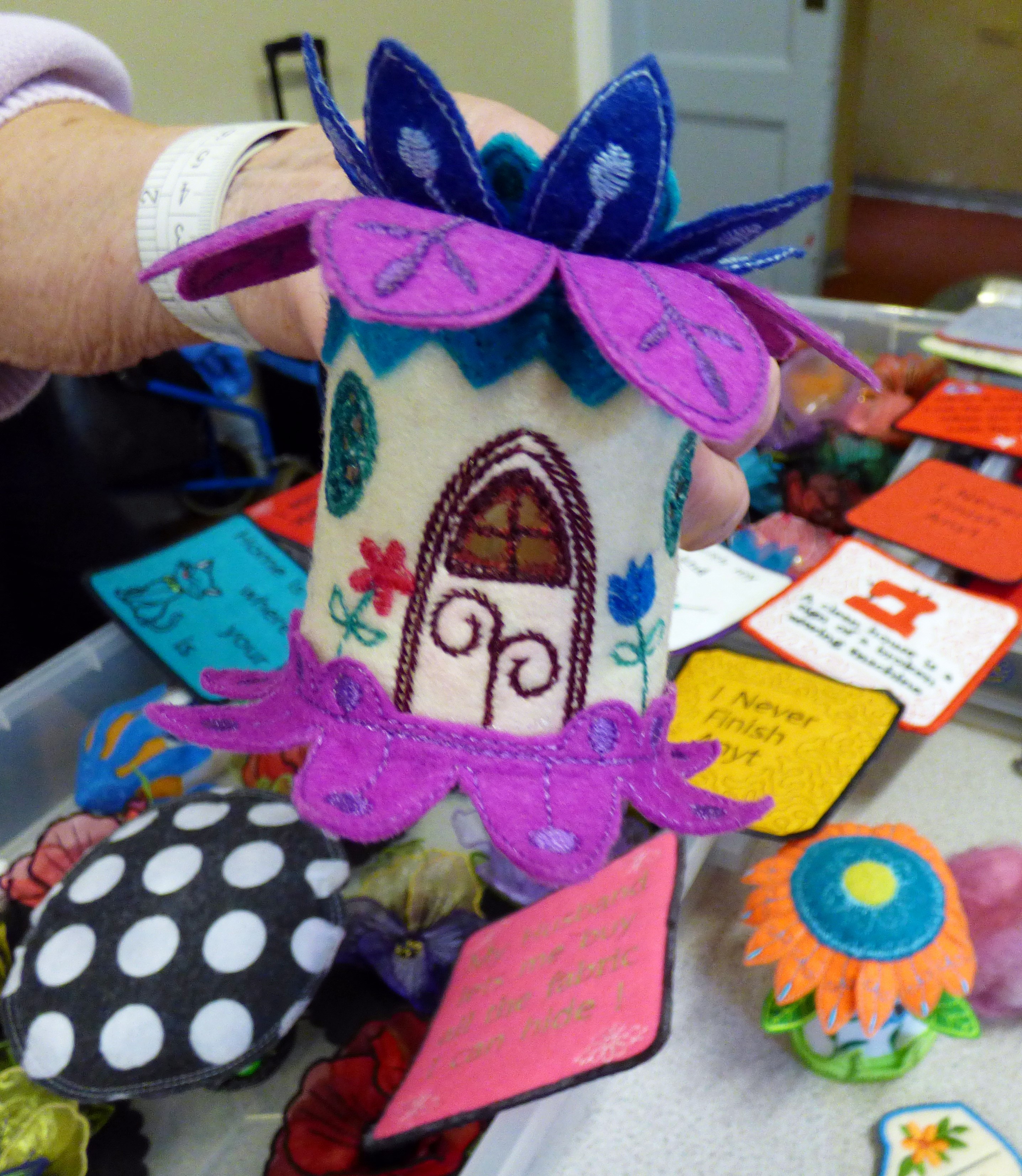 felt fairy house made by Eileen Clark, Talk by members of Cheshire Borders branch @ MEG 2019