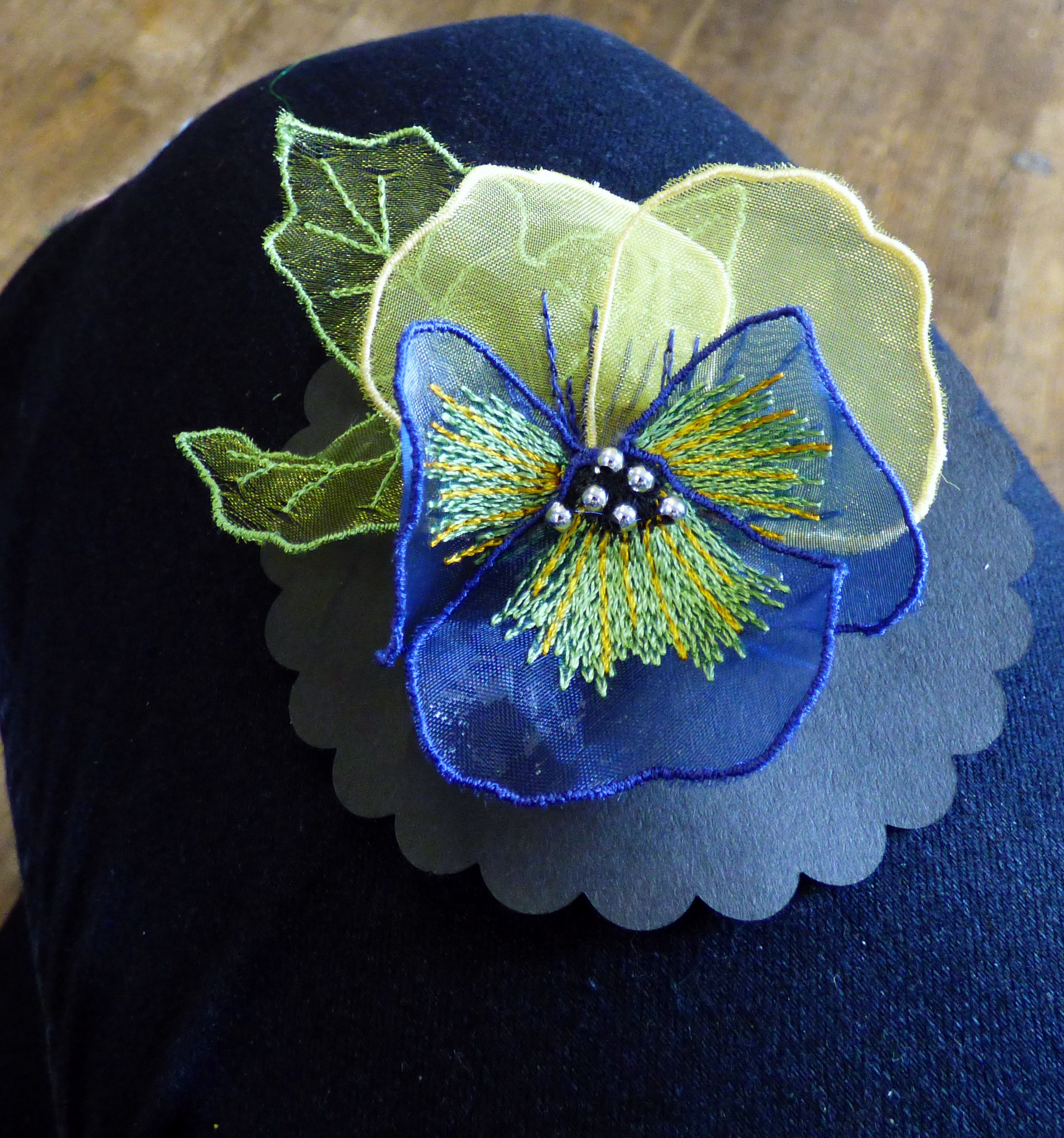 fabric brooch by Eileen Clark, Talk by members of Cheshire Borders branch @ MEG 2019