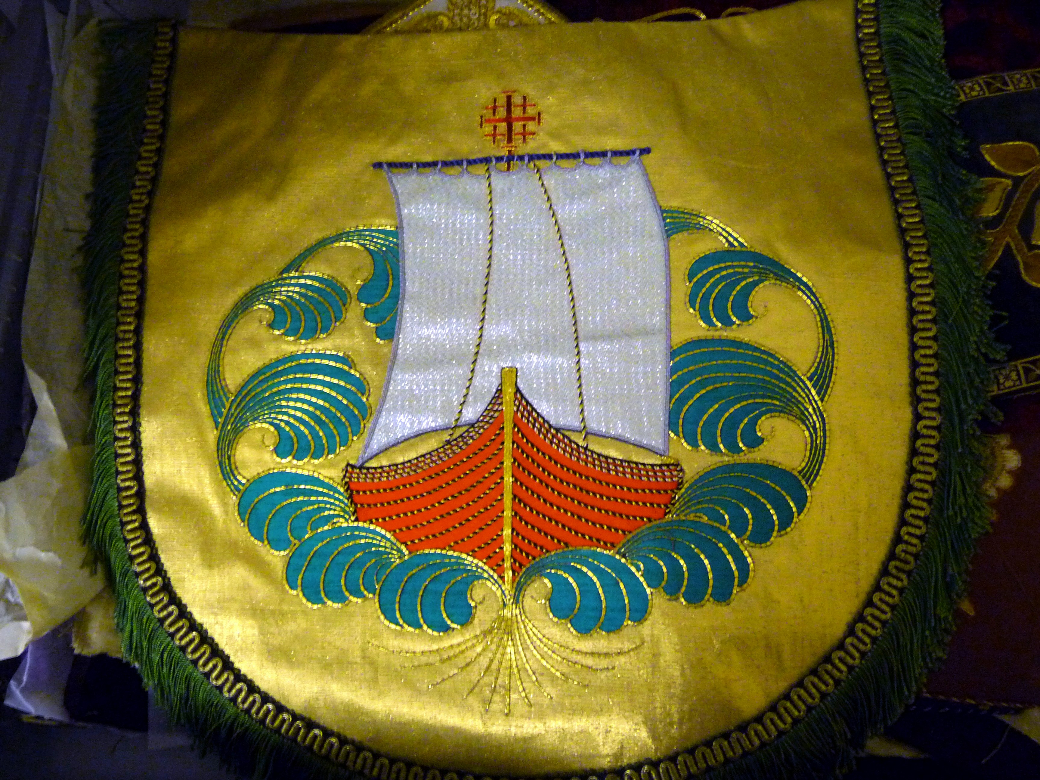 embroidered Hood  on display in Elizabeth Hoare Gallery, Liverpool Cathedral