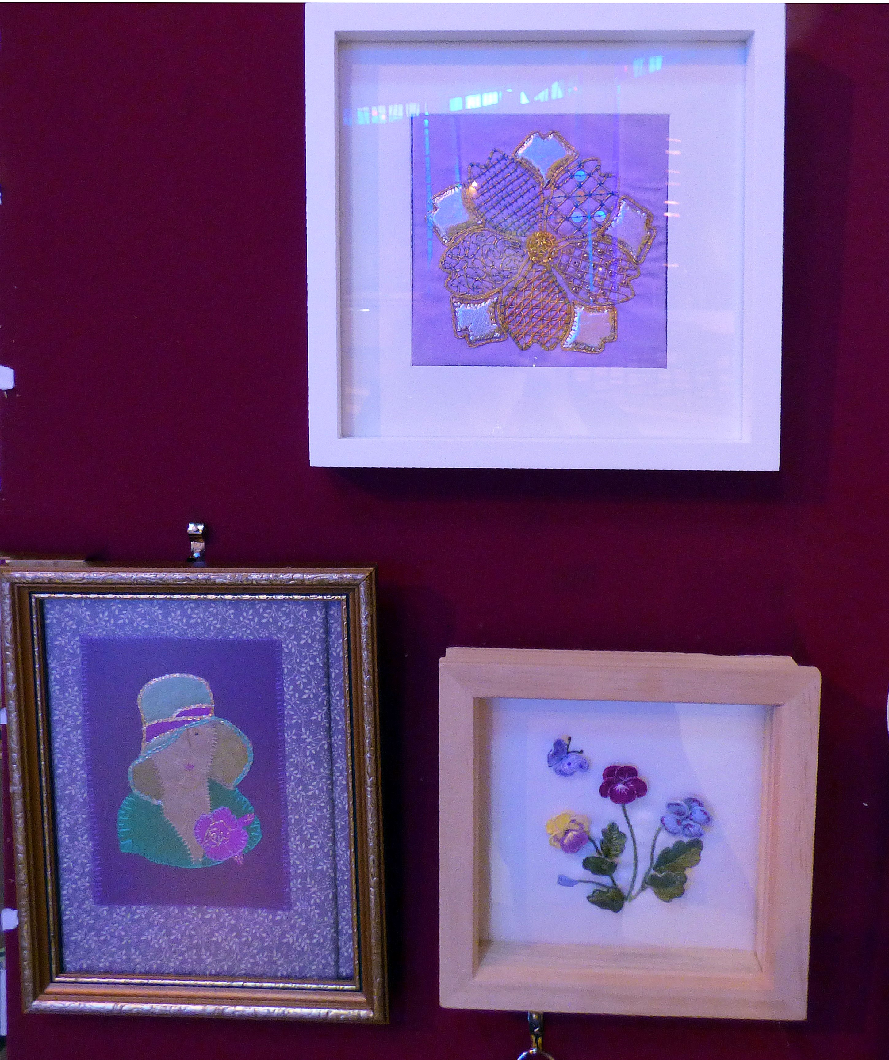 GOLDWORK by S.Maloney, STUMPWORK by F.Trotman and STUMPWORK by J.McParland at Embroidery for Pleasure exhibition, Liverpool Metropolitan Cathedral 2016