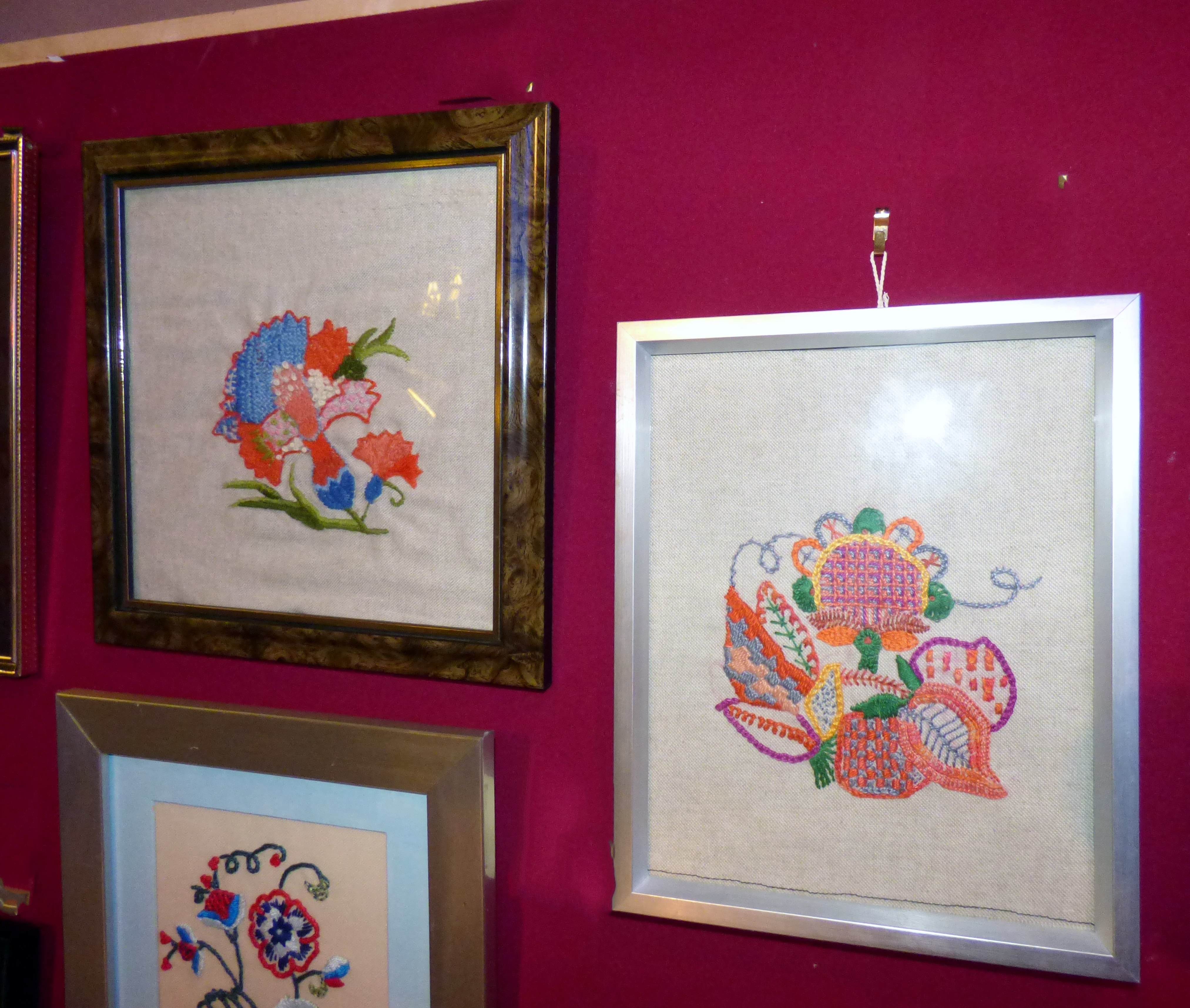 CREWELWORK by F.Trotman, CREWELWORK by A.Kefford and CREWELWORK by K.Green, at Embroidery for Pleasure exhibition, Liverpool Metropolitan Cathedral 2016
