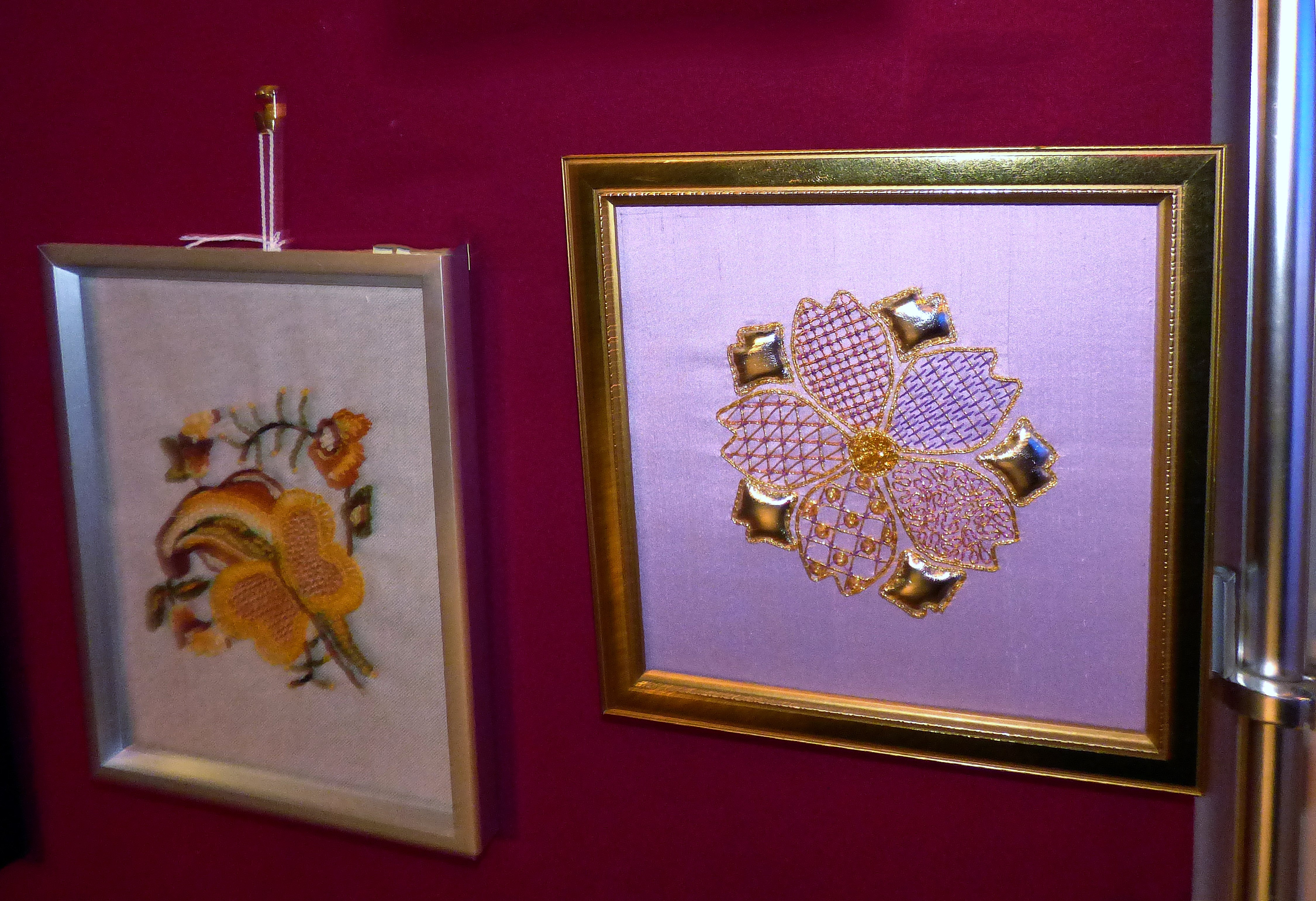 CREWELWORK by F.Trotman and GOLDWORK by H.McCormack, at Embroidery for Pleasure exhibition, Liverpool Metropolitan Cathedral 2016