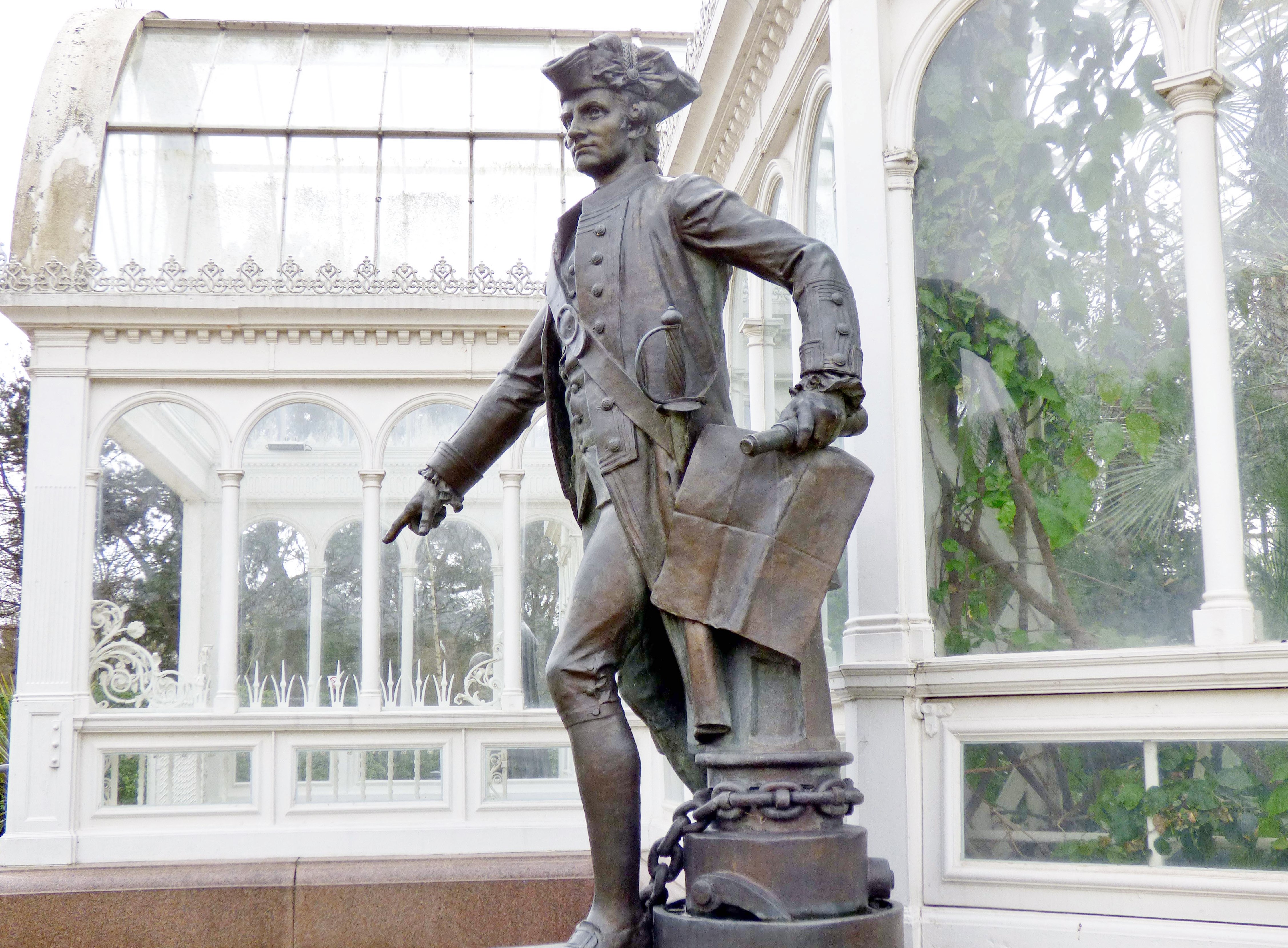 statue of Captain Cook outside Sefton Park Palm House