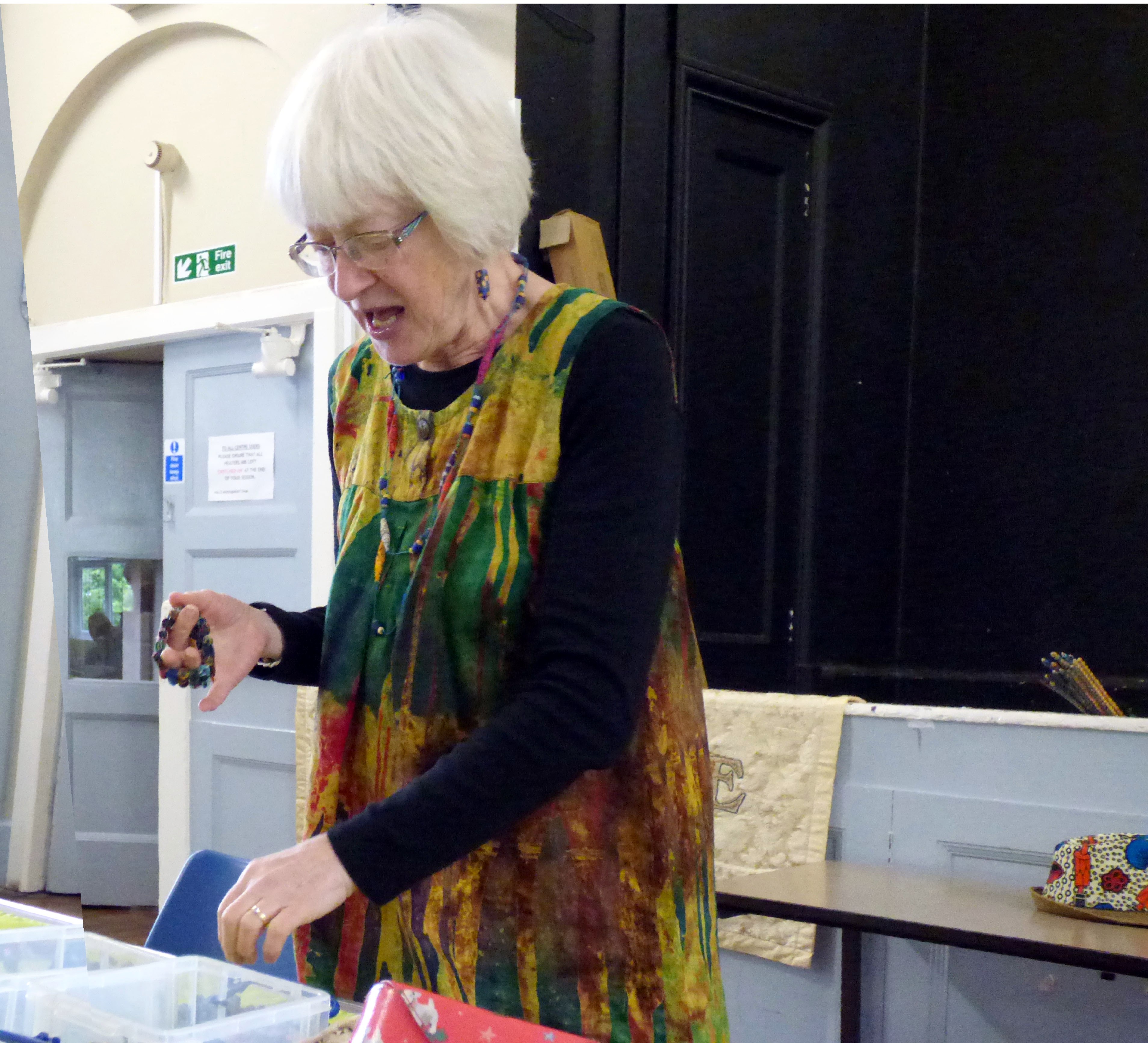 Magie Relph at MEG with "Fabric Beadmaking Workshop 2019
