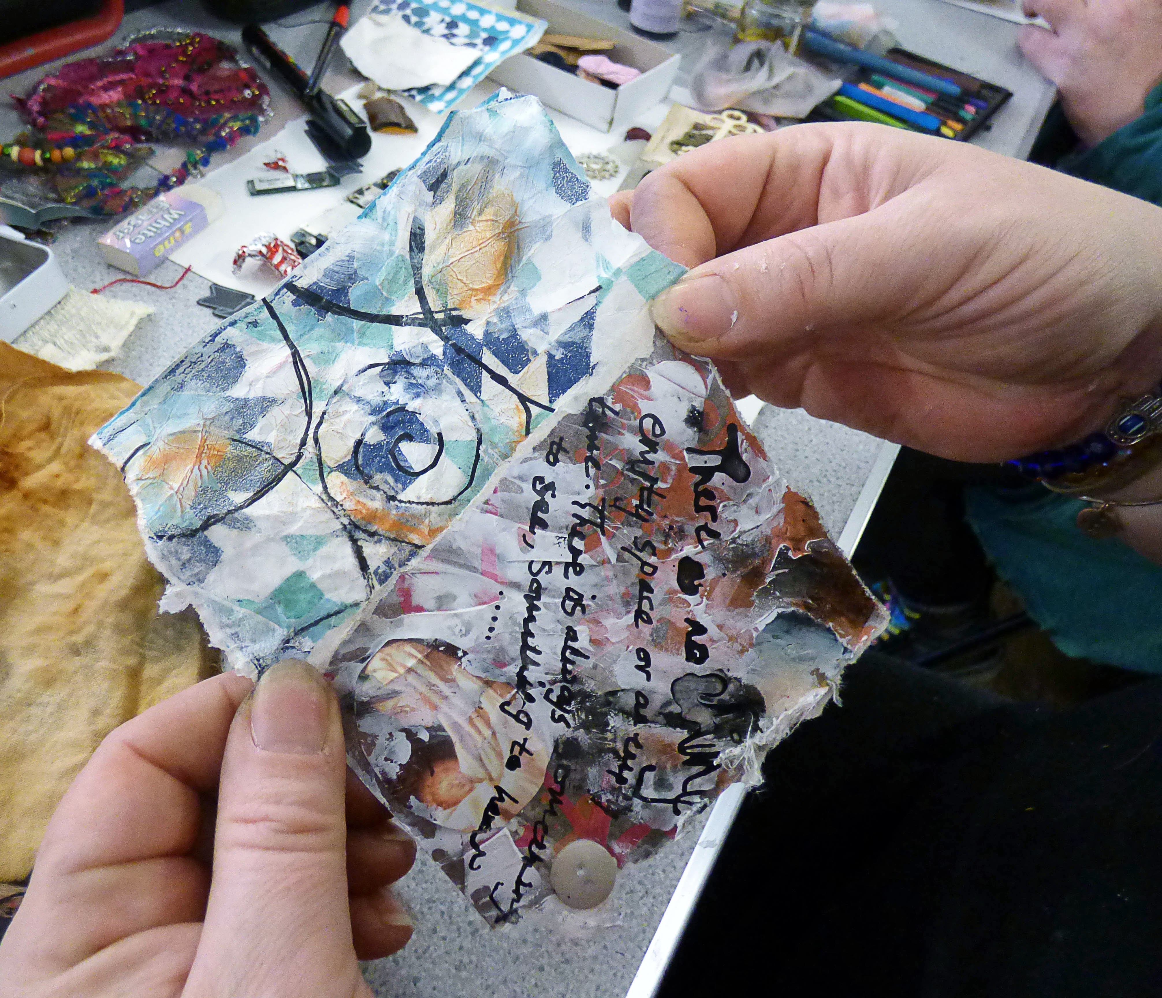 students work at "Fabulous Fragments" workshop with Shelley Rhodes 2017
