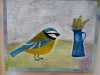 BLUE TIT WITH FERNS - miniature quilt