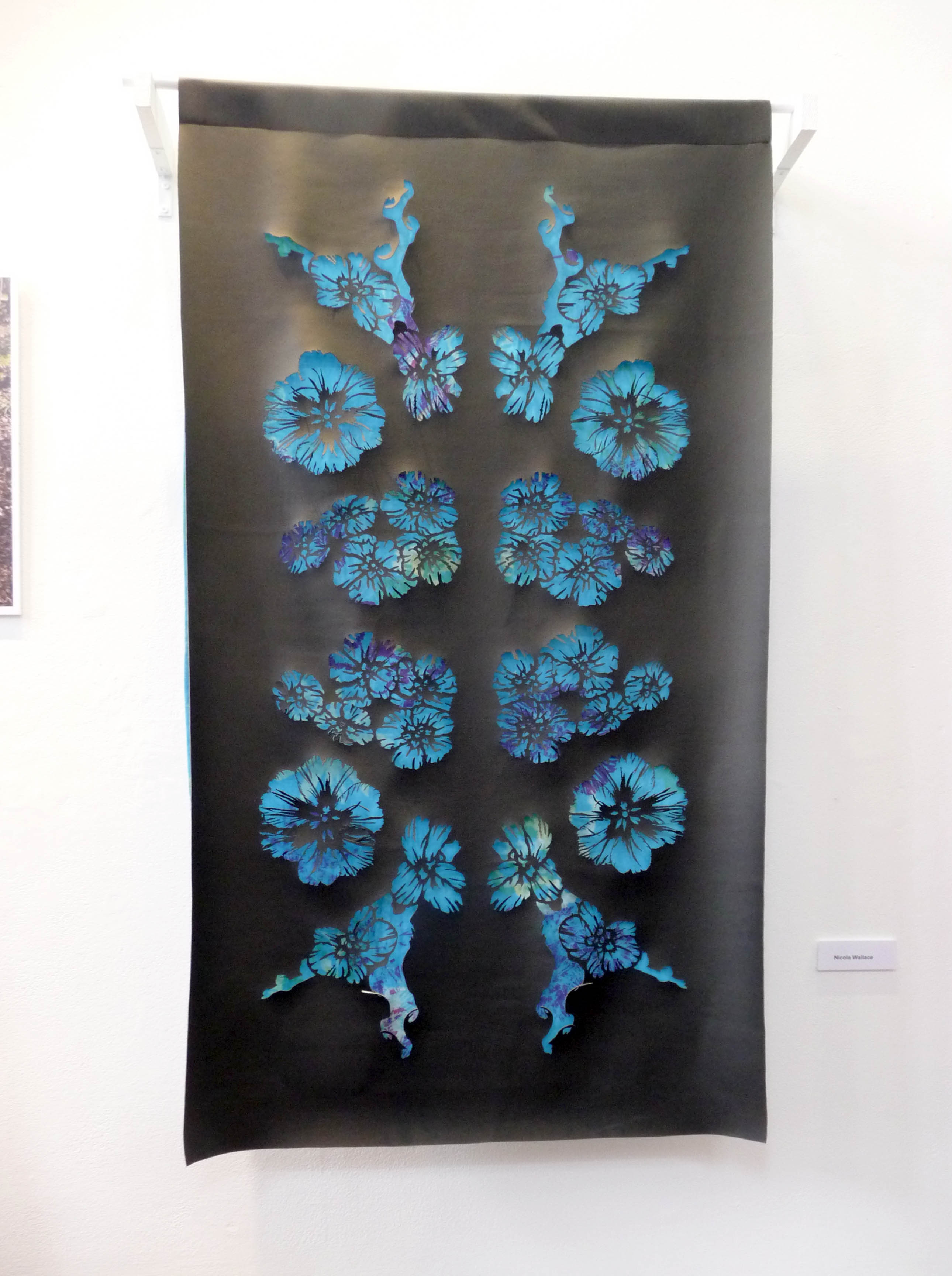 paper cut overlaid on printed textile by Nicola Wallace, Liverpool Hope Univ Art Degree Show 2014