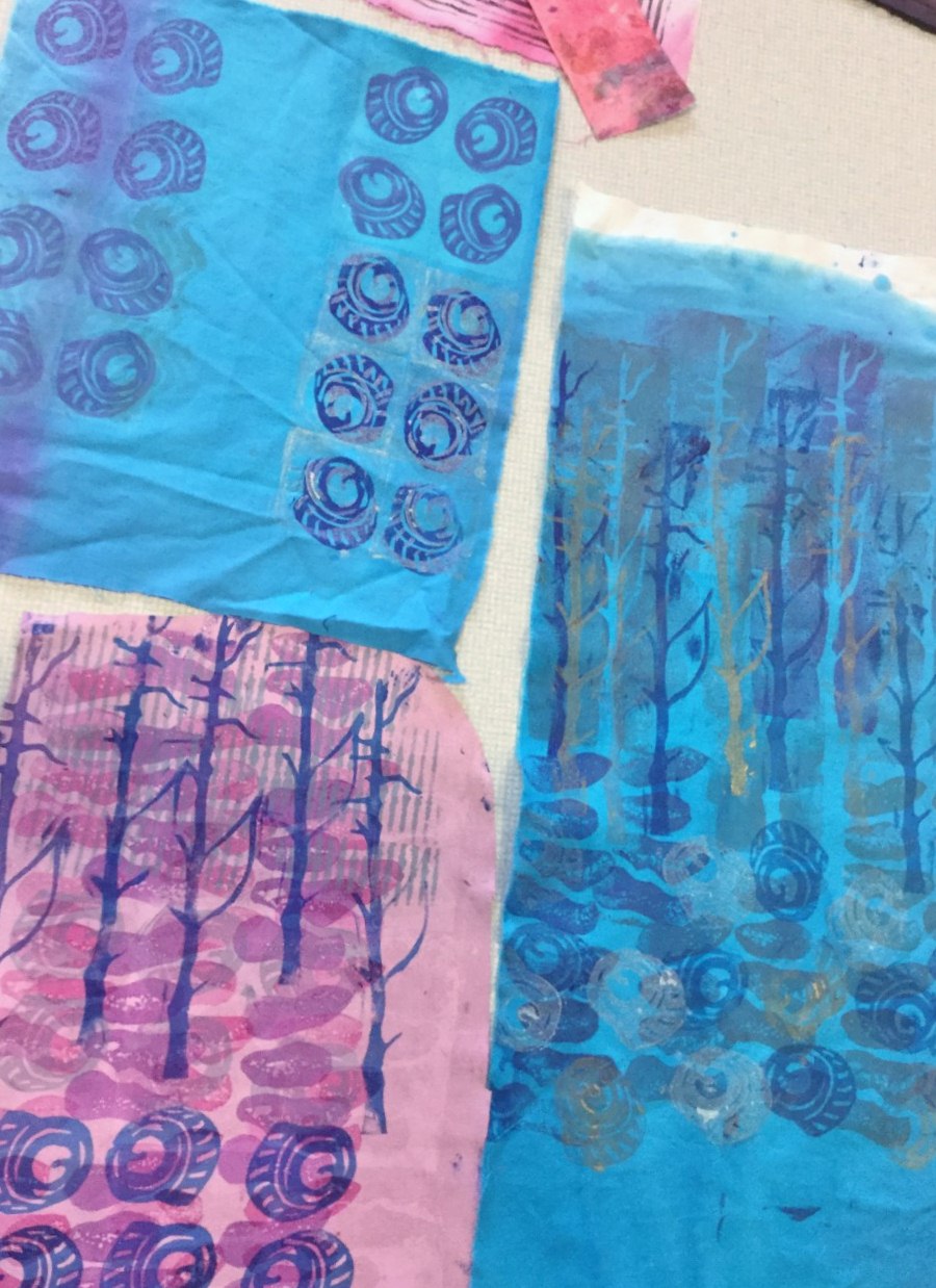 student's work at "From Plain to Printed" print Workshop with Anne Cornes, April 2019
