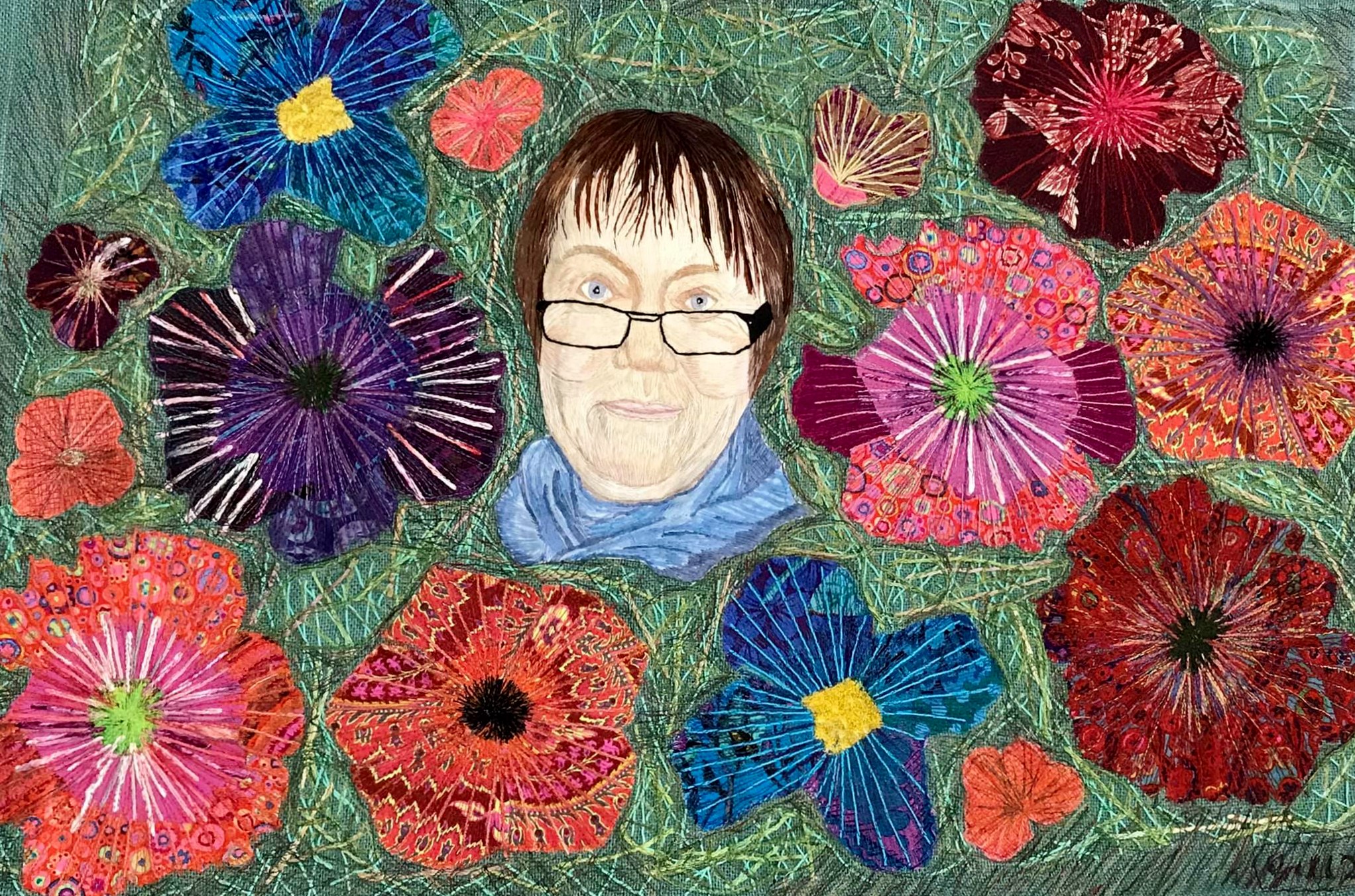 FLOWERS FOR MARIE by Gill Roberts, embroidery 2020