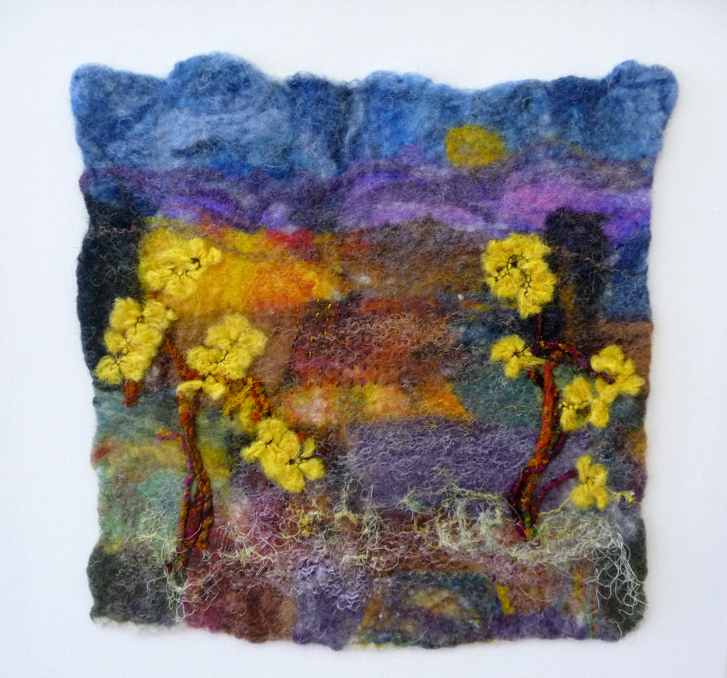 SPRING TREES by Sue Tyldesley, felted and stitched