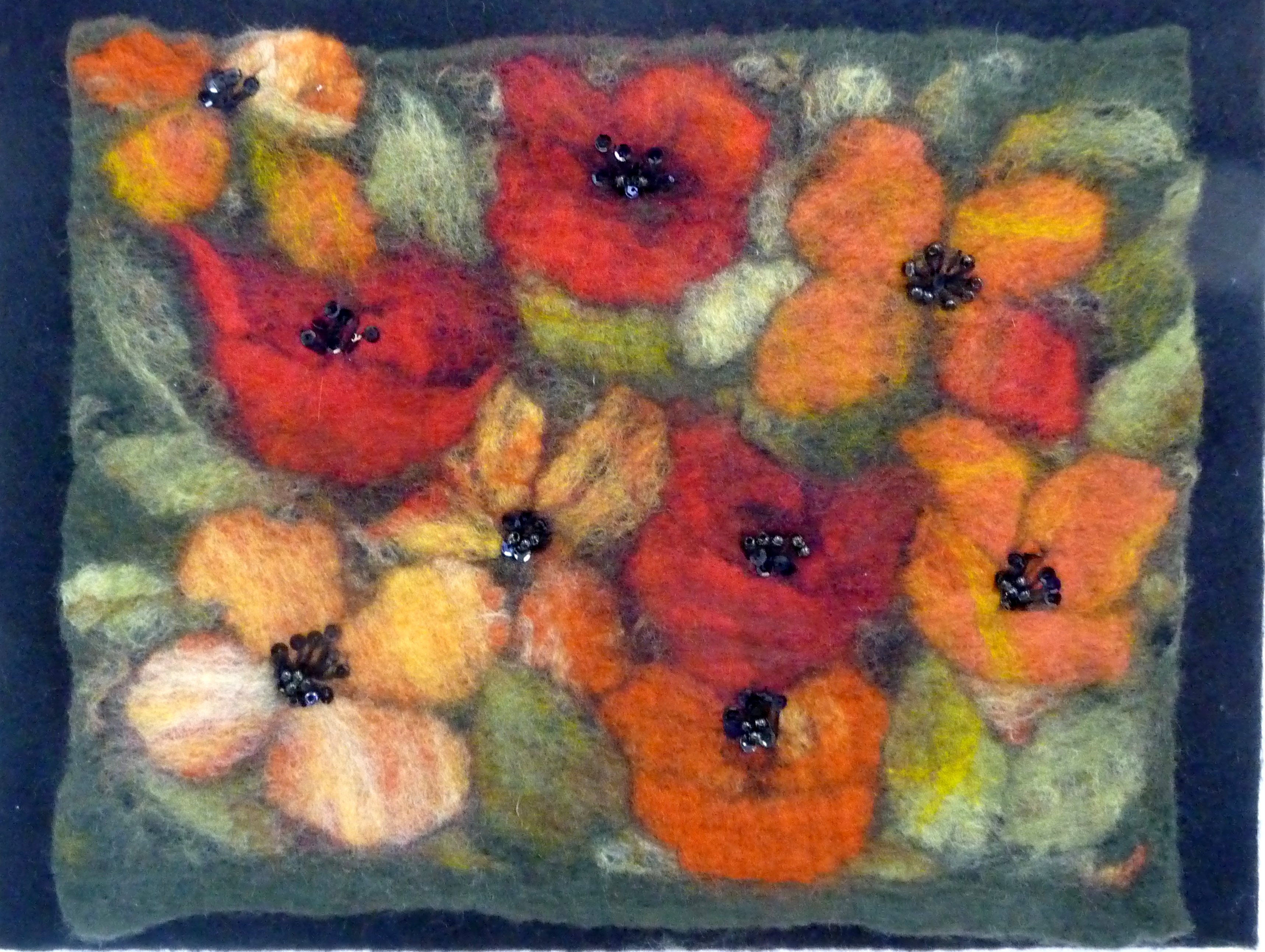 POPPIES by Sue Tyndesley, felted with beads