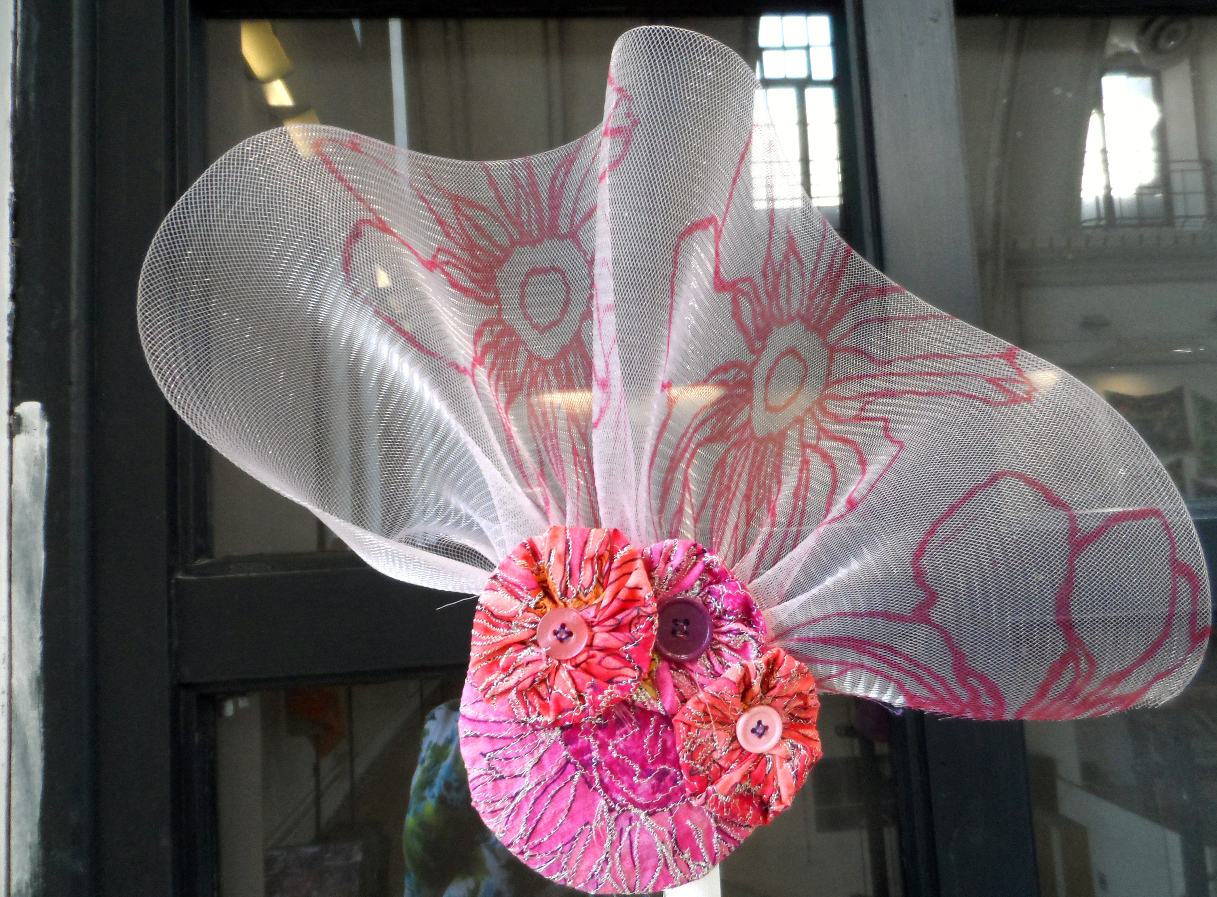 fascinator with embroidered detail by Jocelyn Barry, BA Design, Hope Uni Final Degree Show 2018