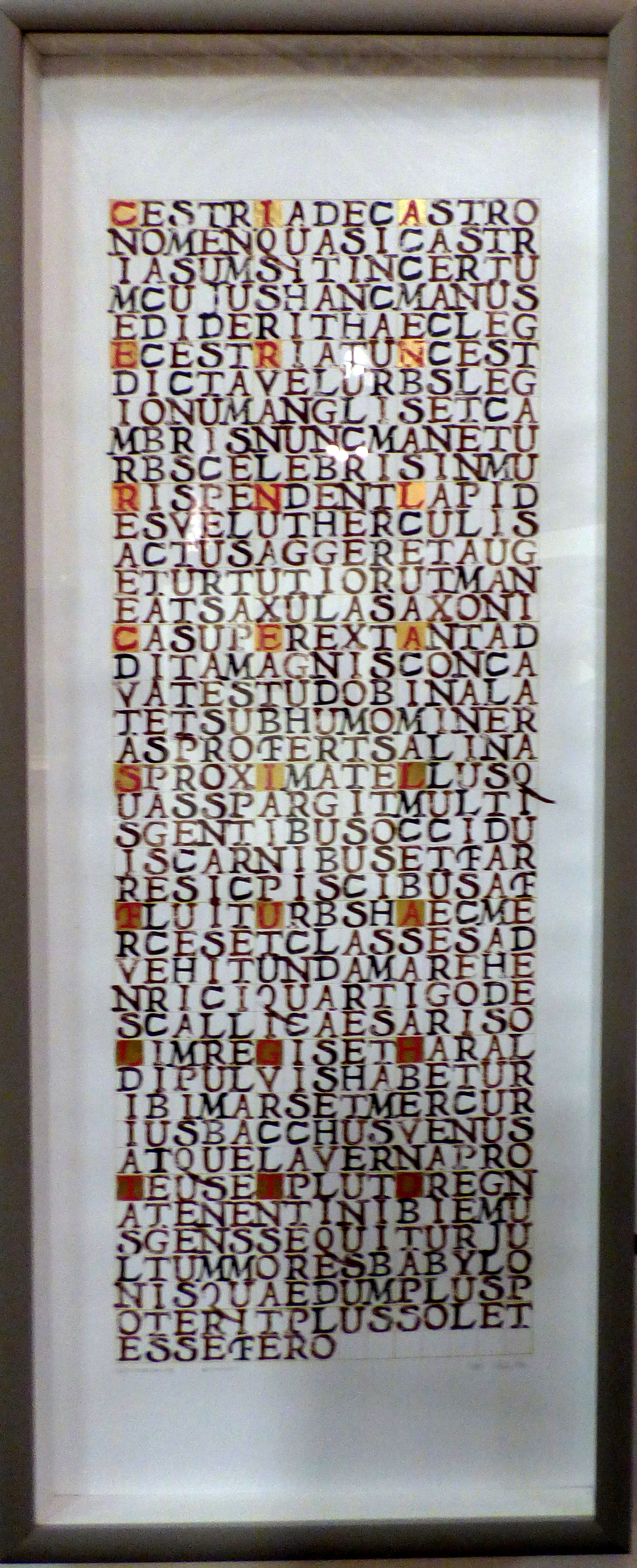 A POEM IN PRAISE OF CHESTER, printed by stamping, In All Its Glory exhibition, Chester Cathedral 2016