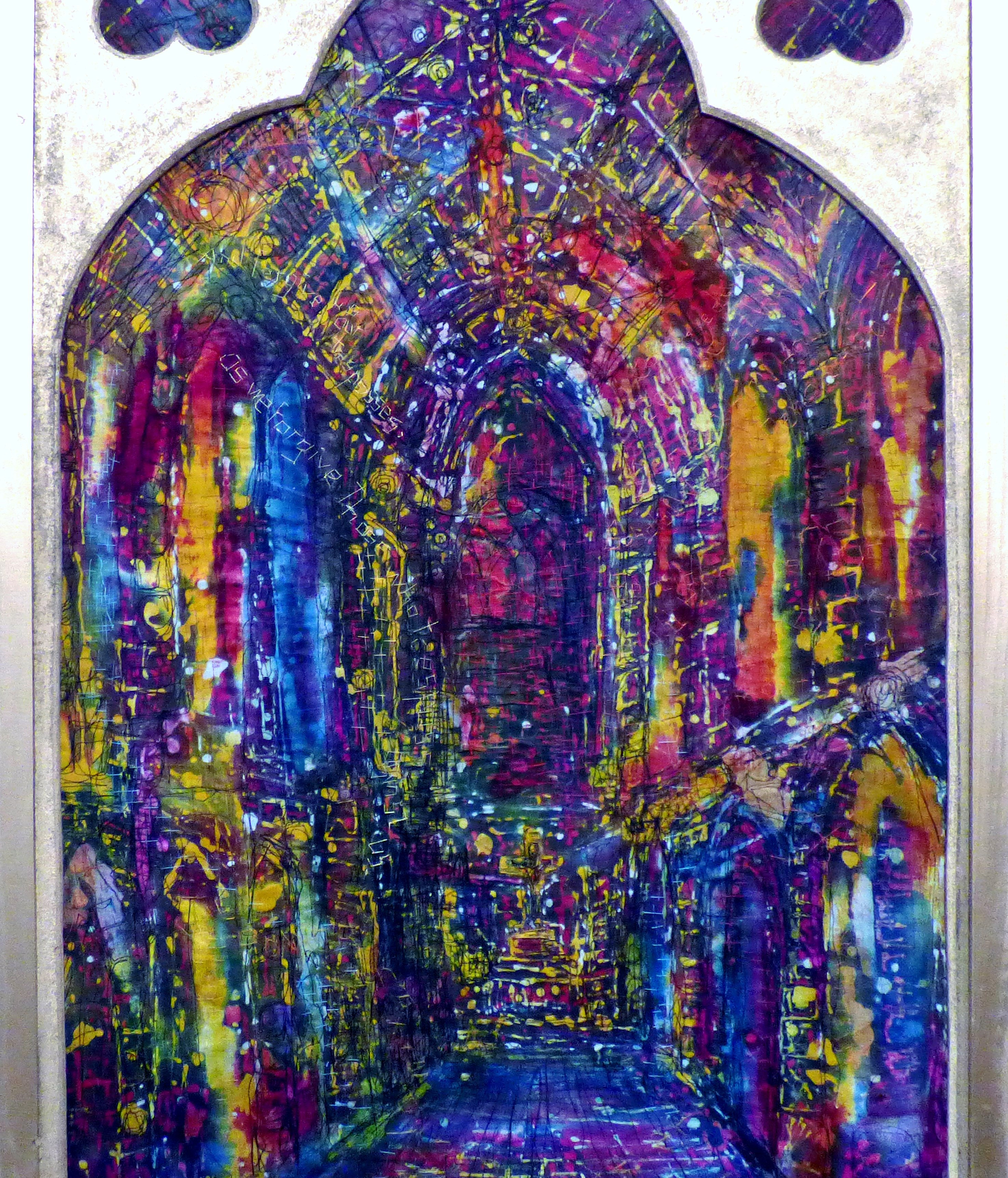 TIME PRESENT AND TIME PAST by Anne Johnson, batik, In All Its Glory exhibition, Chester Cathedral 2016